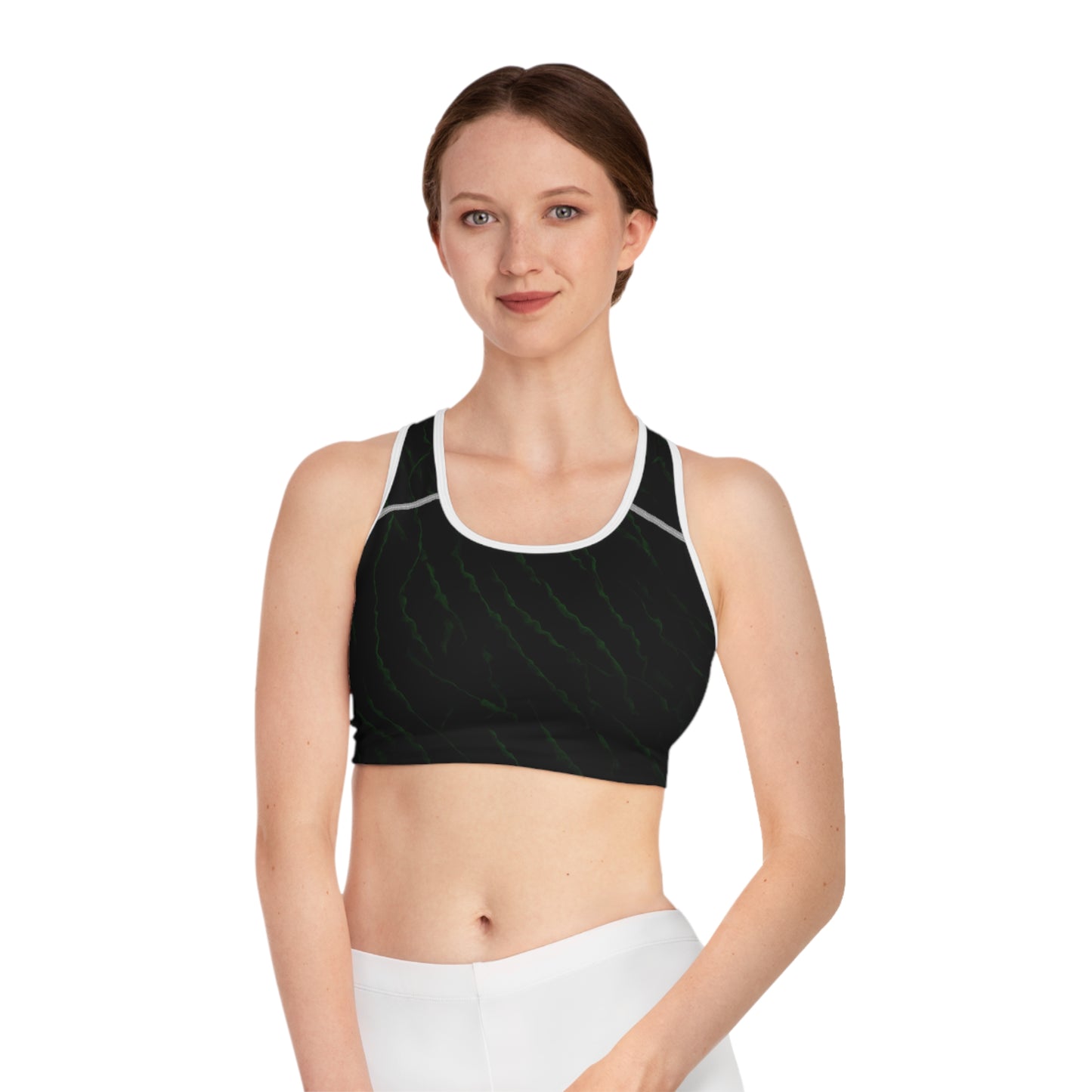 Black/Green Sports Bra (AOP)
