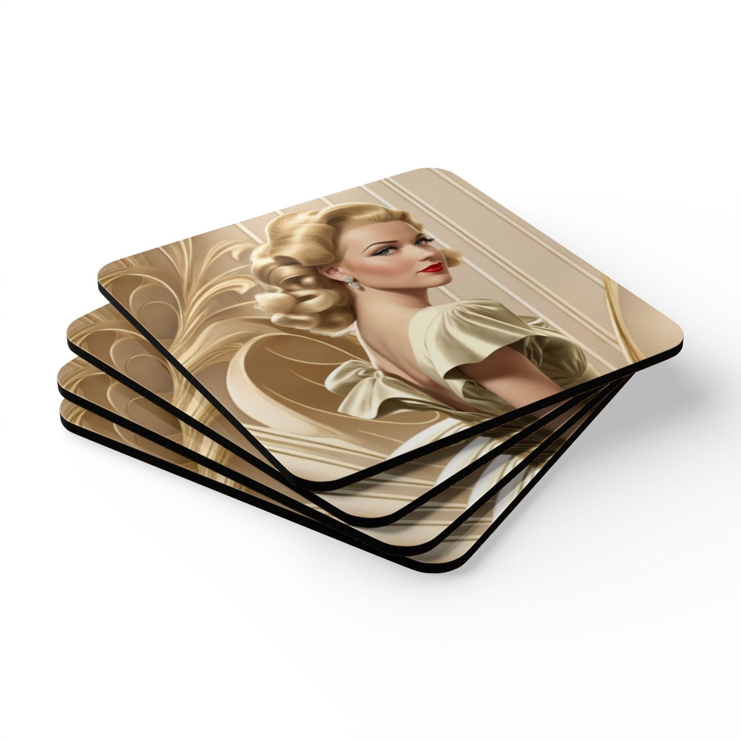 Retro Glam Girls "Meredith" Corkwood Coaster Set