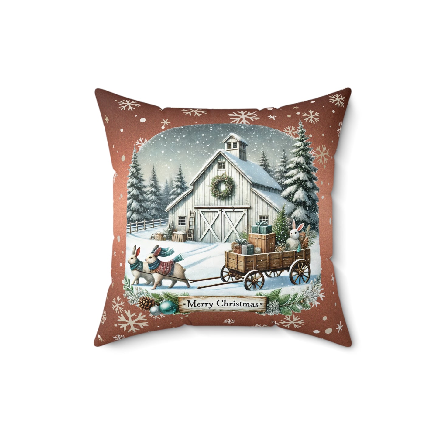 Merry Christmas 2 Spun Polyester Square Pillow