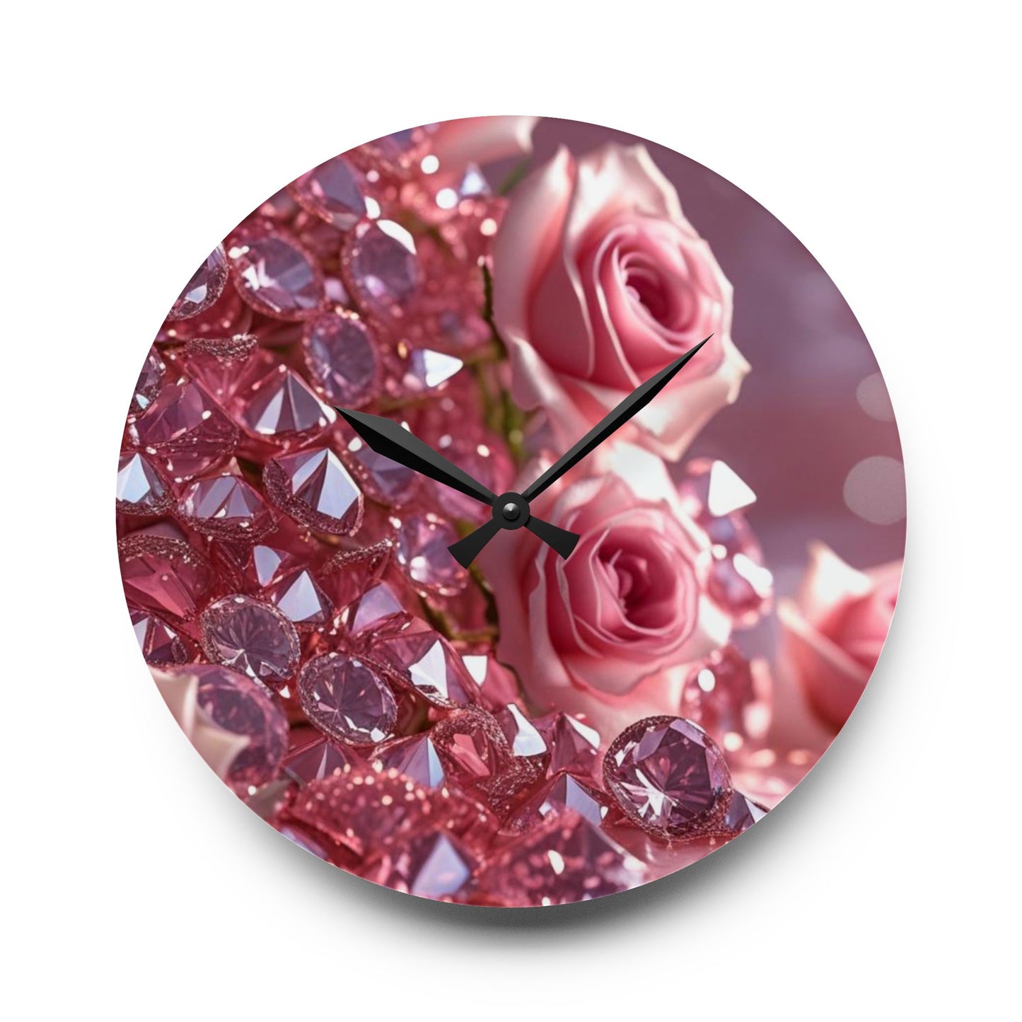Pink Diamonds & Petals Acrylic Wall Clock