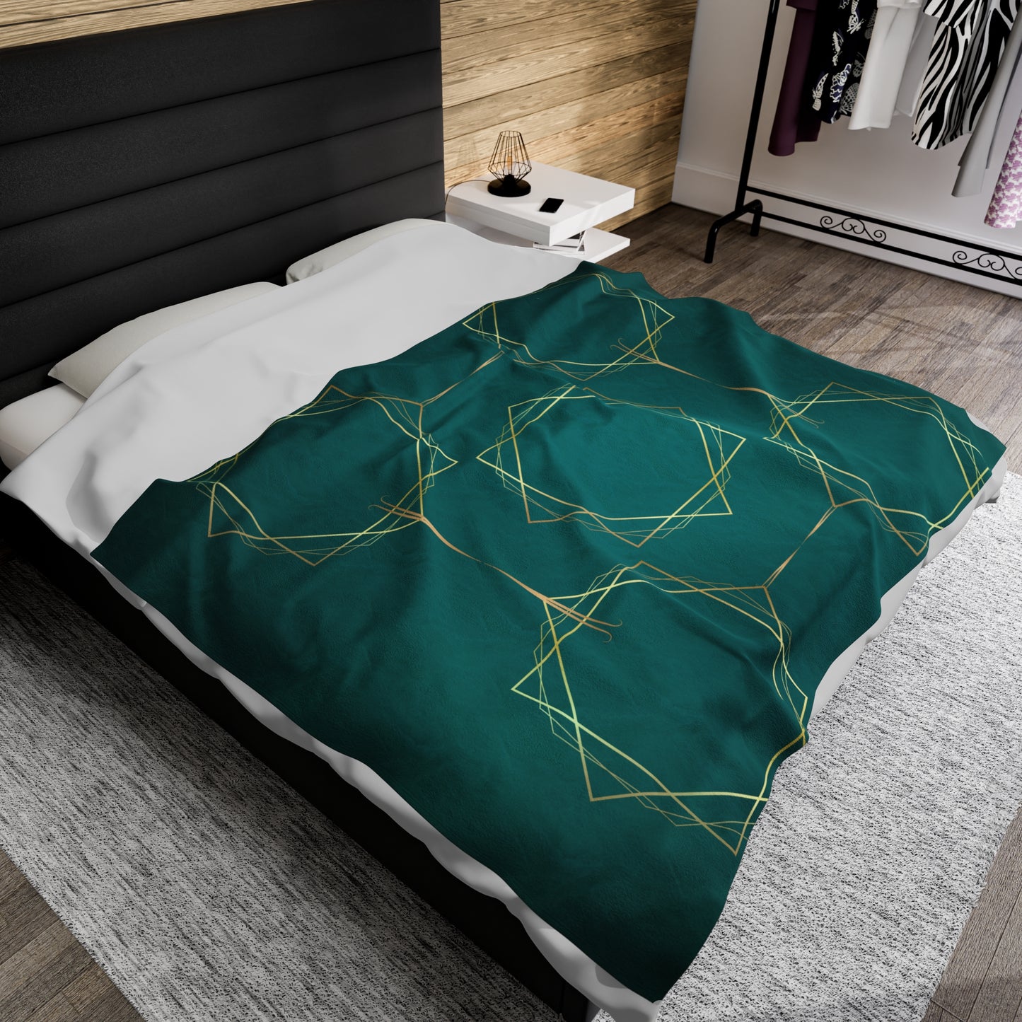 Gilded Elegance (Dark Teal) Velveteen Plush Blanket