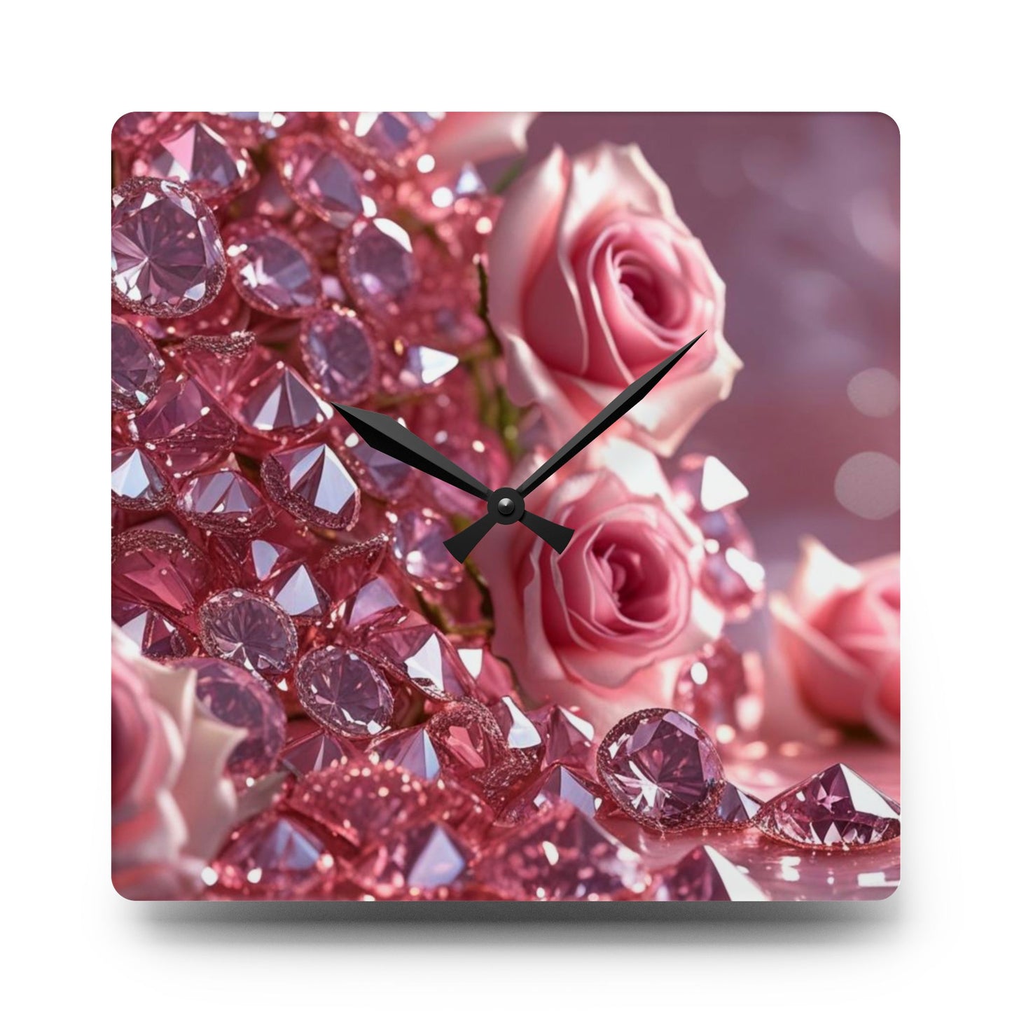 Pink Diamonds & Petals Acrylic Wall Clock