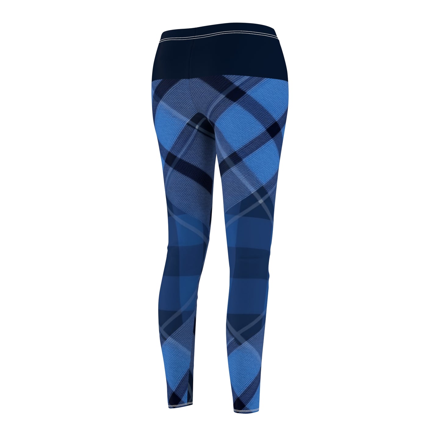 Dark Blue Plaid Women's Cut & Sew Casual Leggings (AOP)