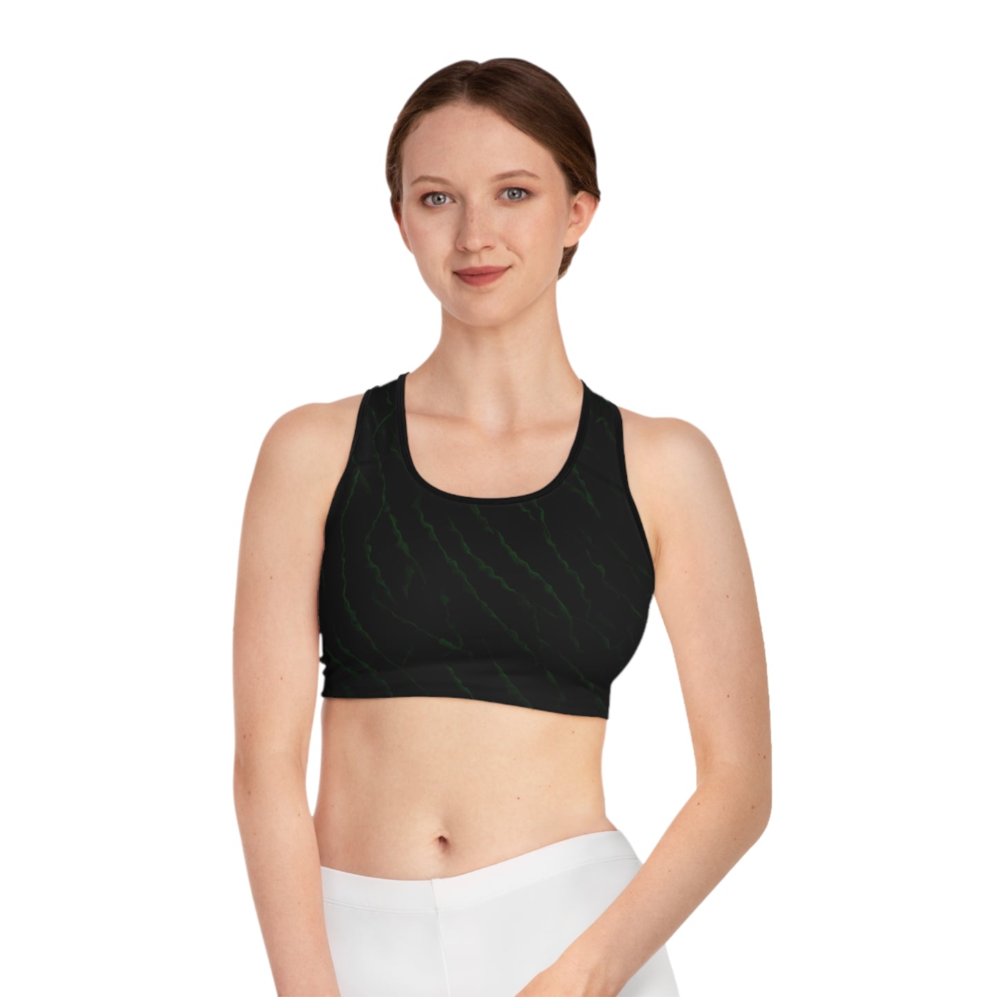 Black/Green Sports Bra (AOP)