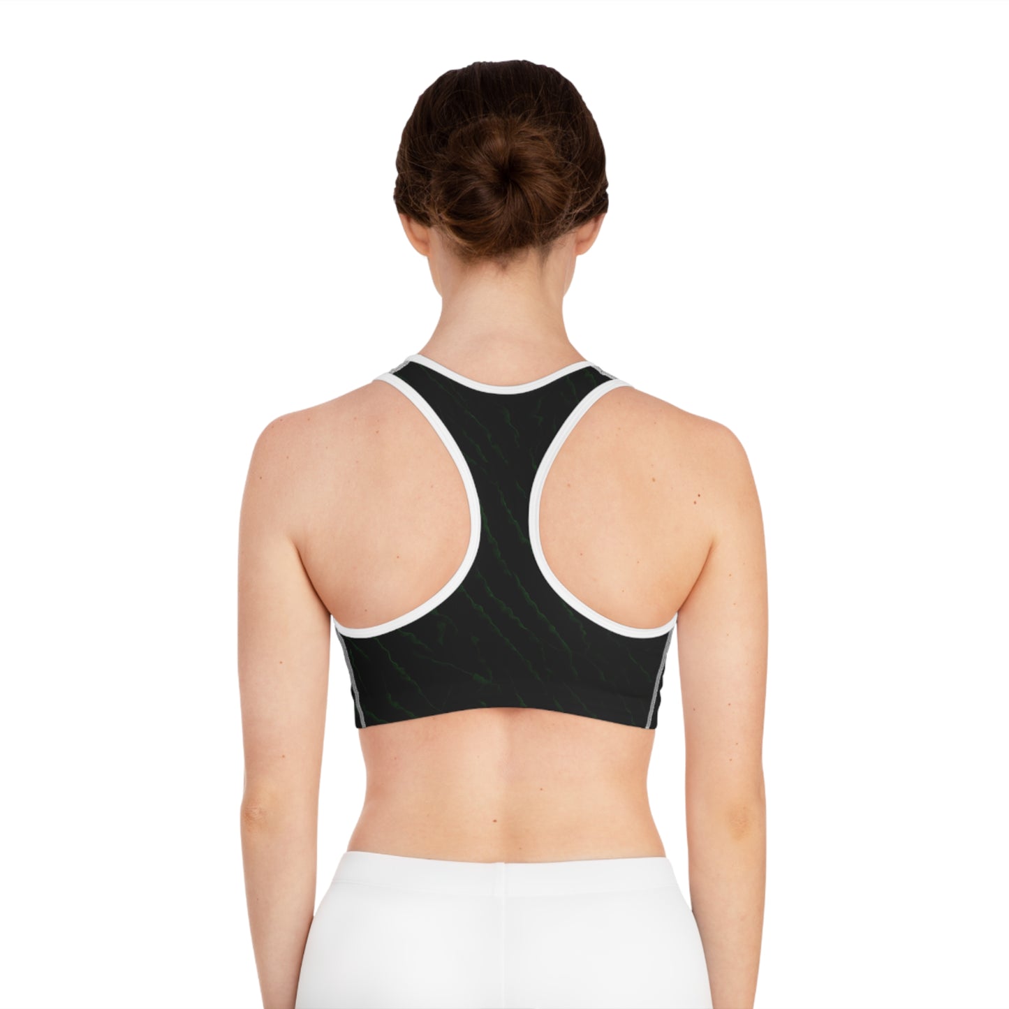Black/Green Sports Bra (AOP)