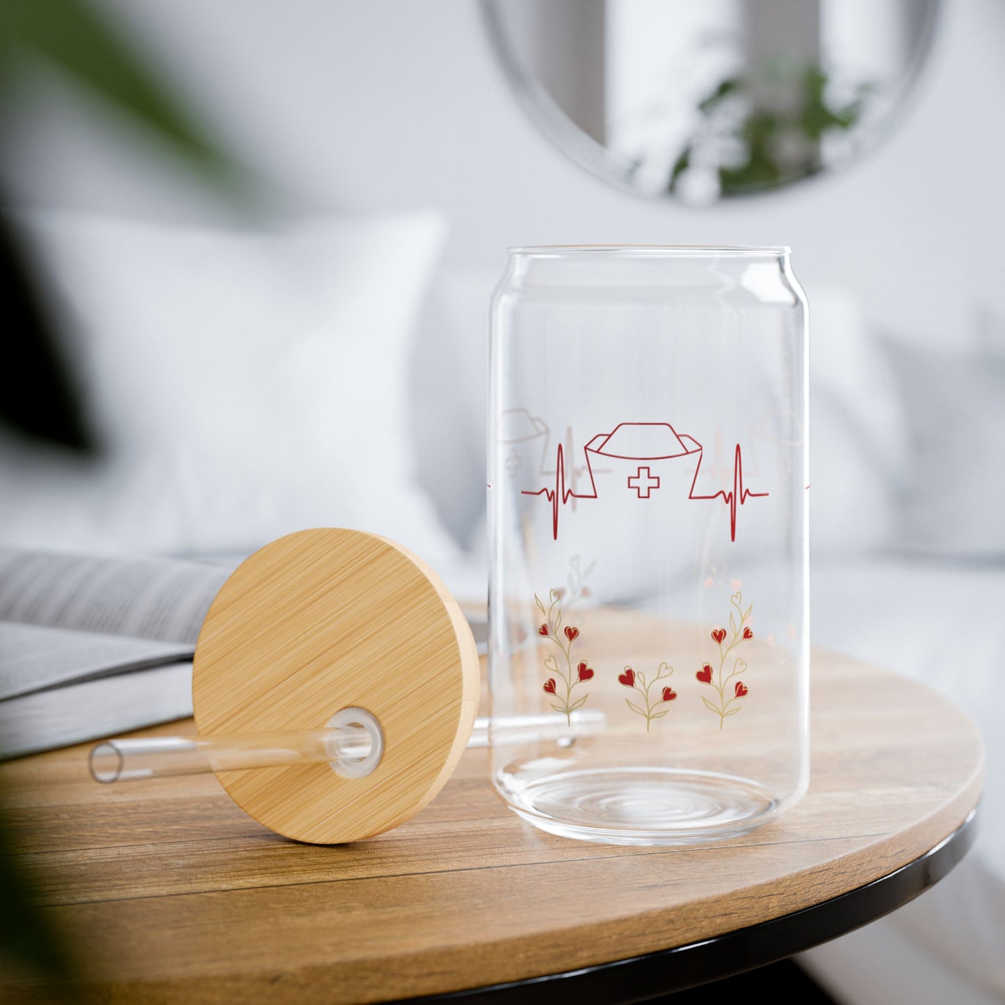 Nurse Heartbeat Sipper Glass, 16oz