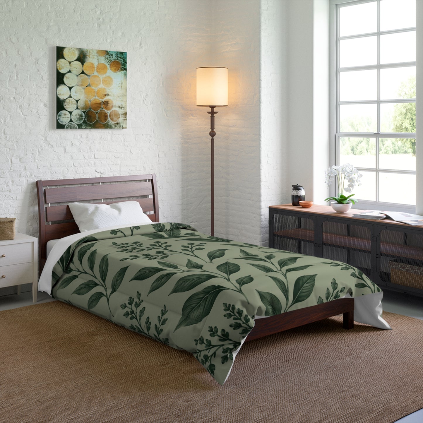 Botanical Green Leaf Comforter — Calming Nature Bedroom Duvet
