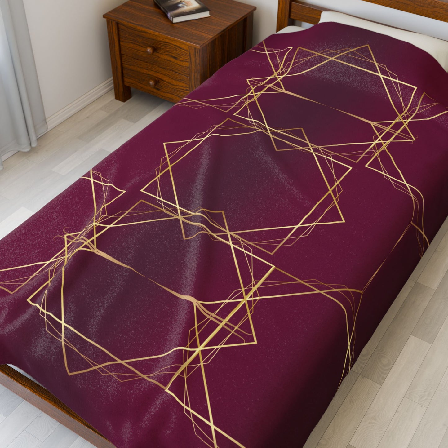 Gilded Elegance (Burgundy) Velveteen Plush Blanket