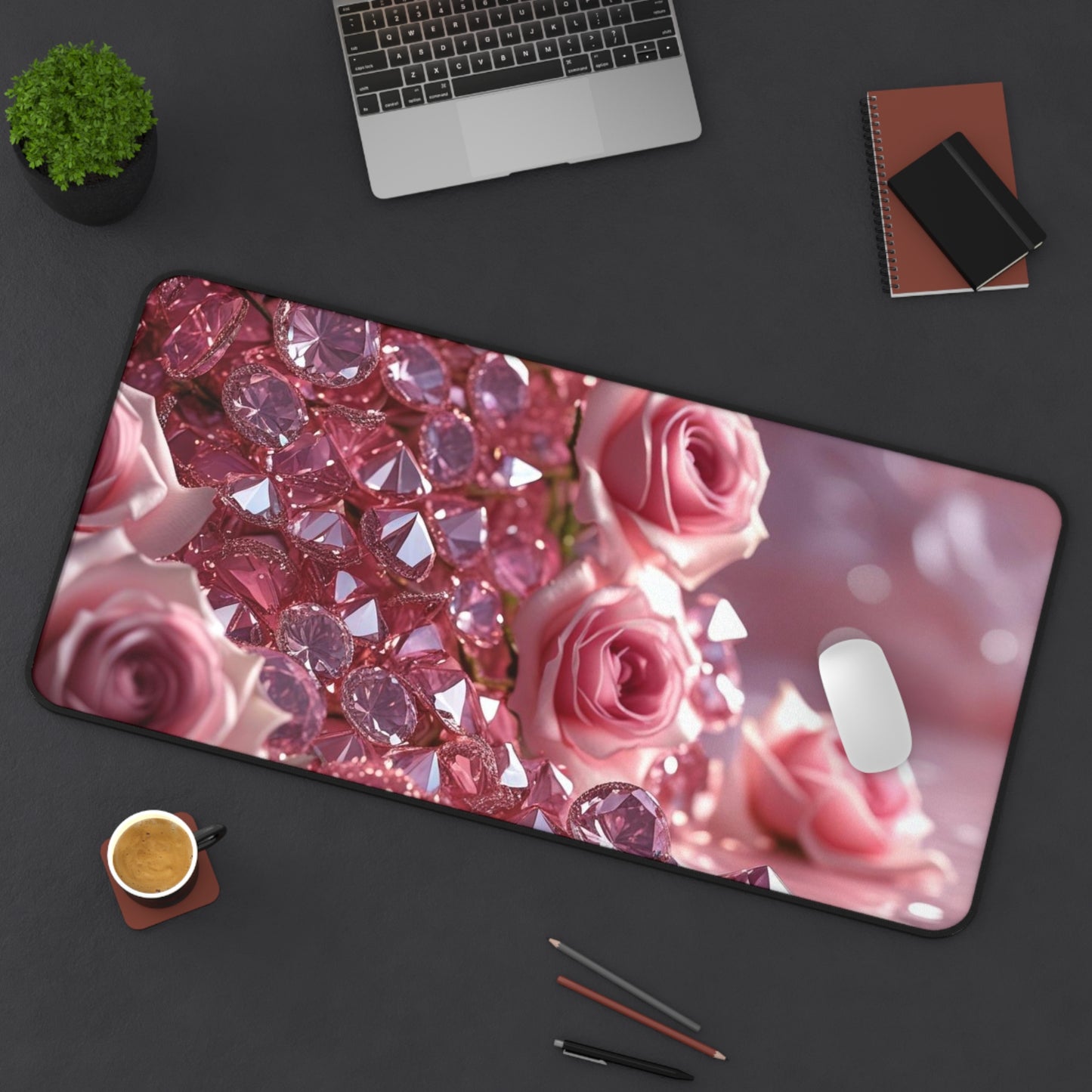Pink Diamonds & Petals Desk Mat