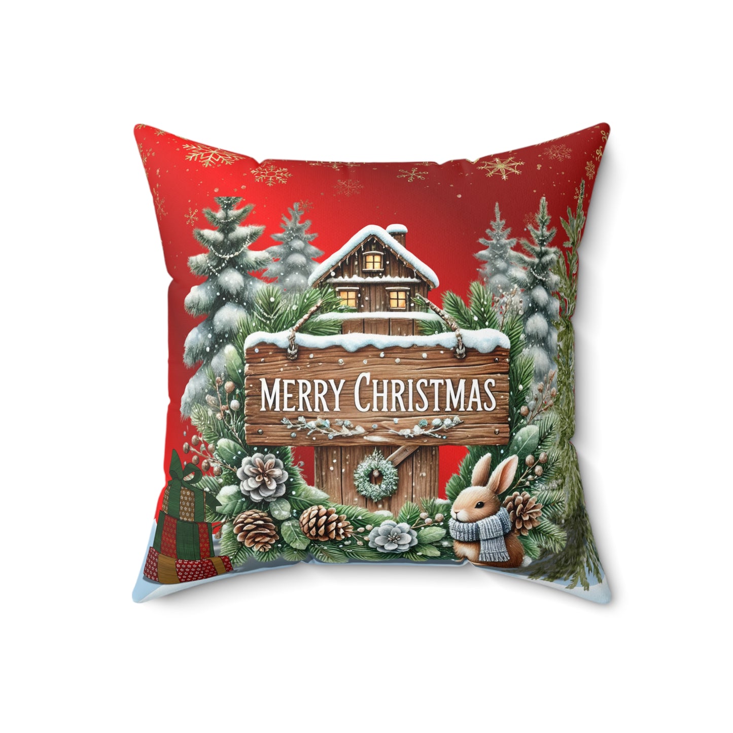 Merry Christmas Spun Polyester Square Pillow