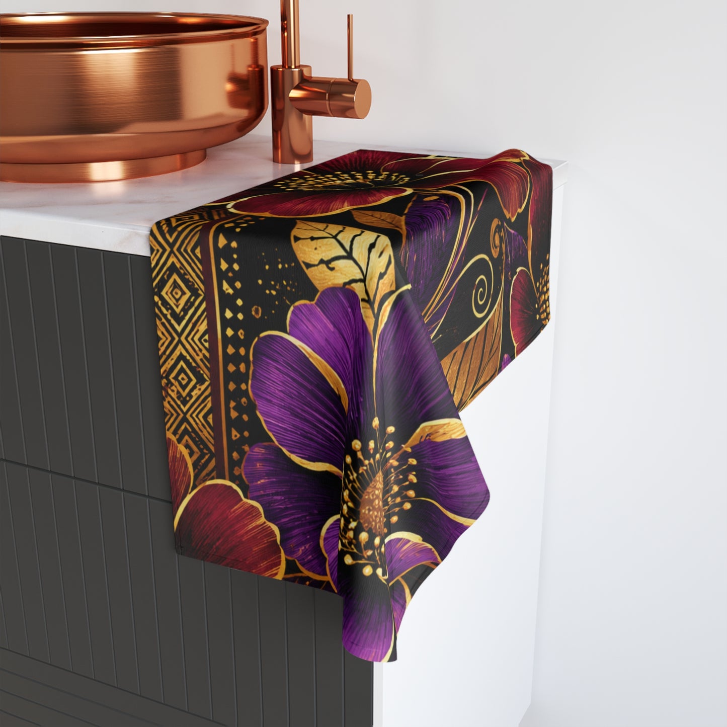 Zuri Garden Luxe Hand Towel — Purple & Burgundy Gold Accent
