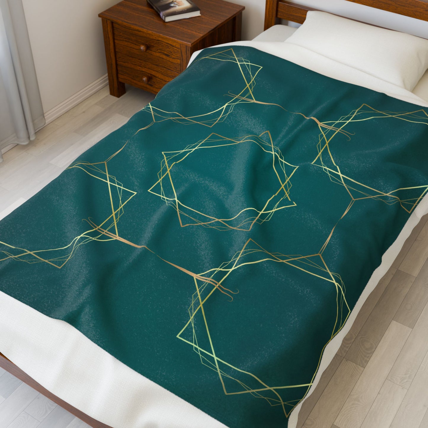 Gilded Elegance (Dark Teal) Velveteen Plush Blanket