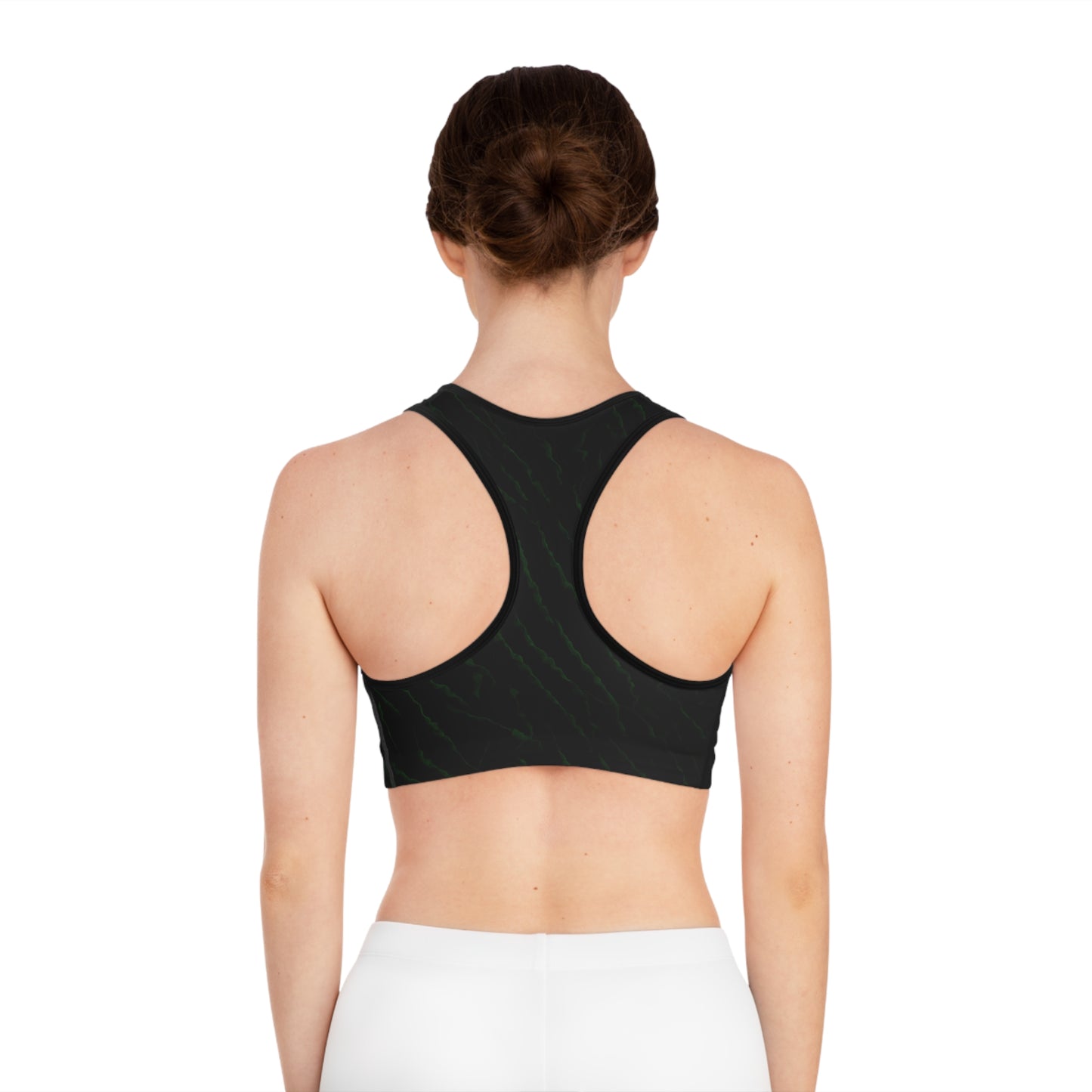 Black/Green Sports Bra (AOP)