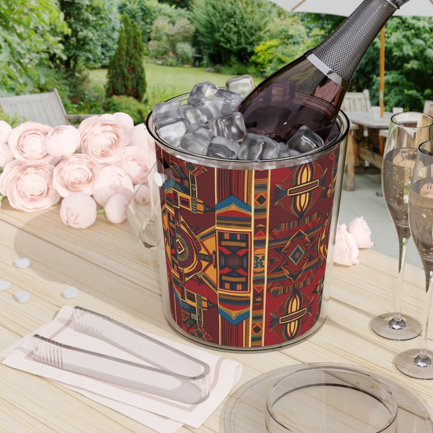 African Canvas 1 Ice Bucket with Tongs
