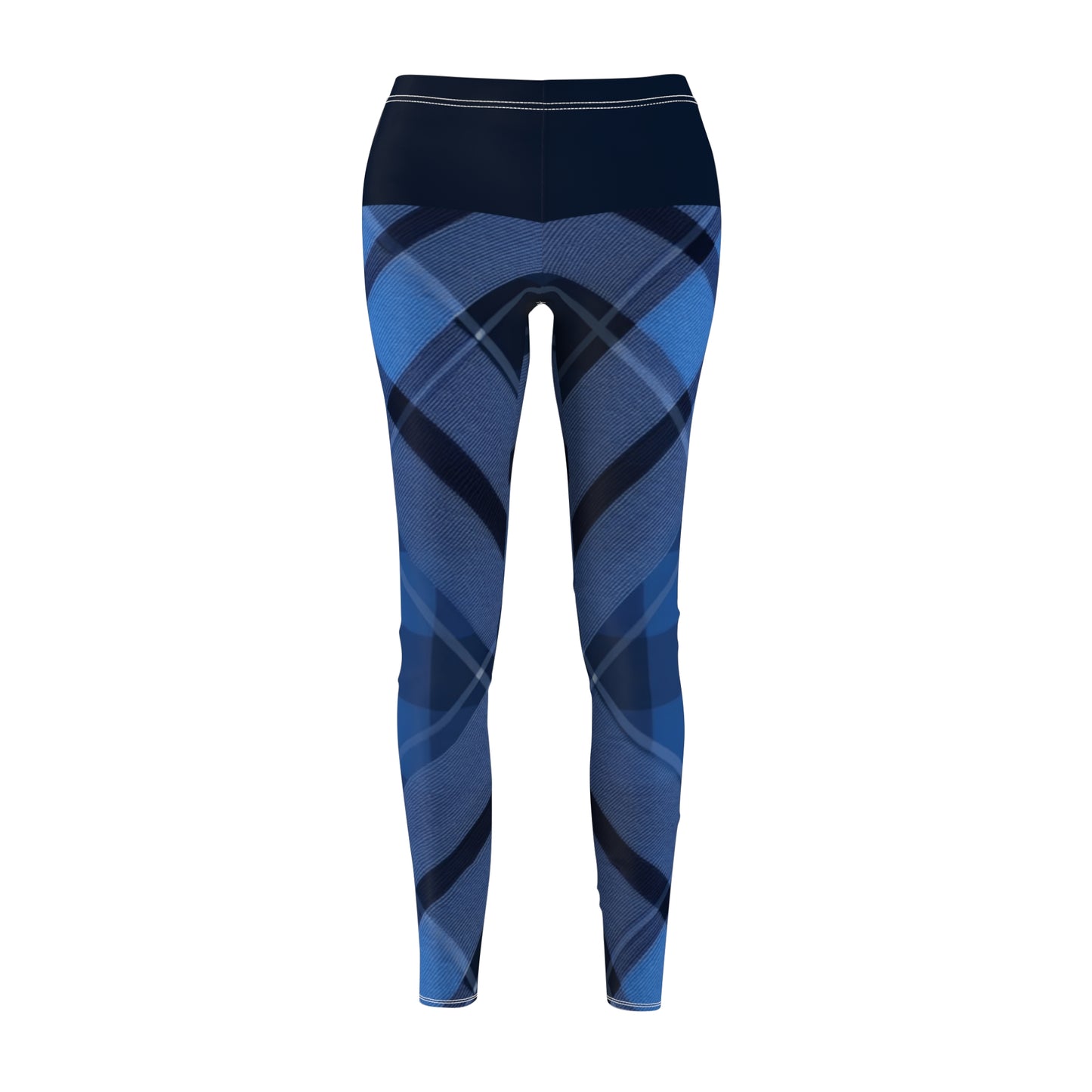 Dark Blue Plaid Women's Cut & Sew Casual Leggings (AOP)