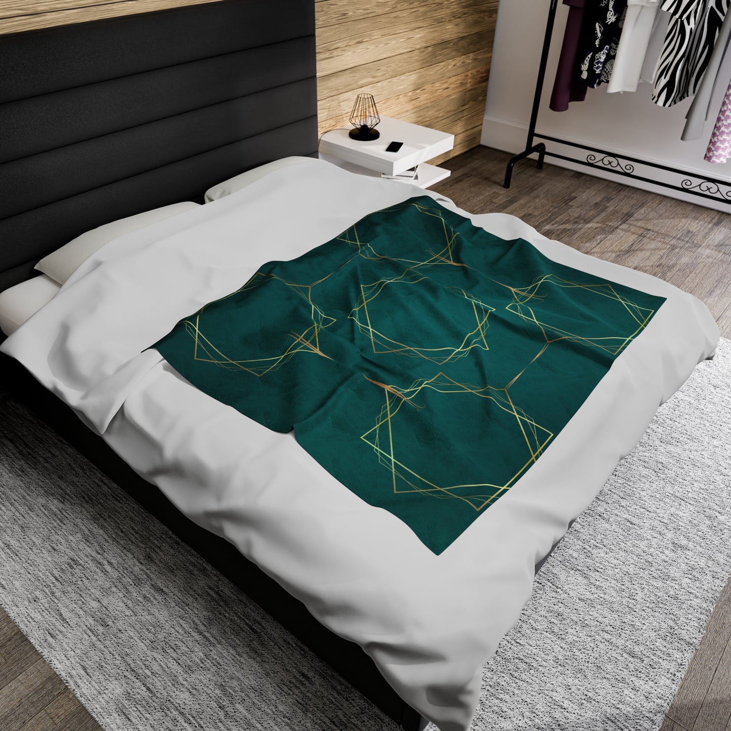 Gilded Elegance (Dark Teal) Velveteen Plush Blanket