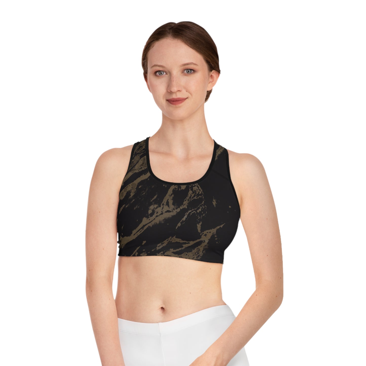 Black & Gold Sports Bra (AOP)
