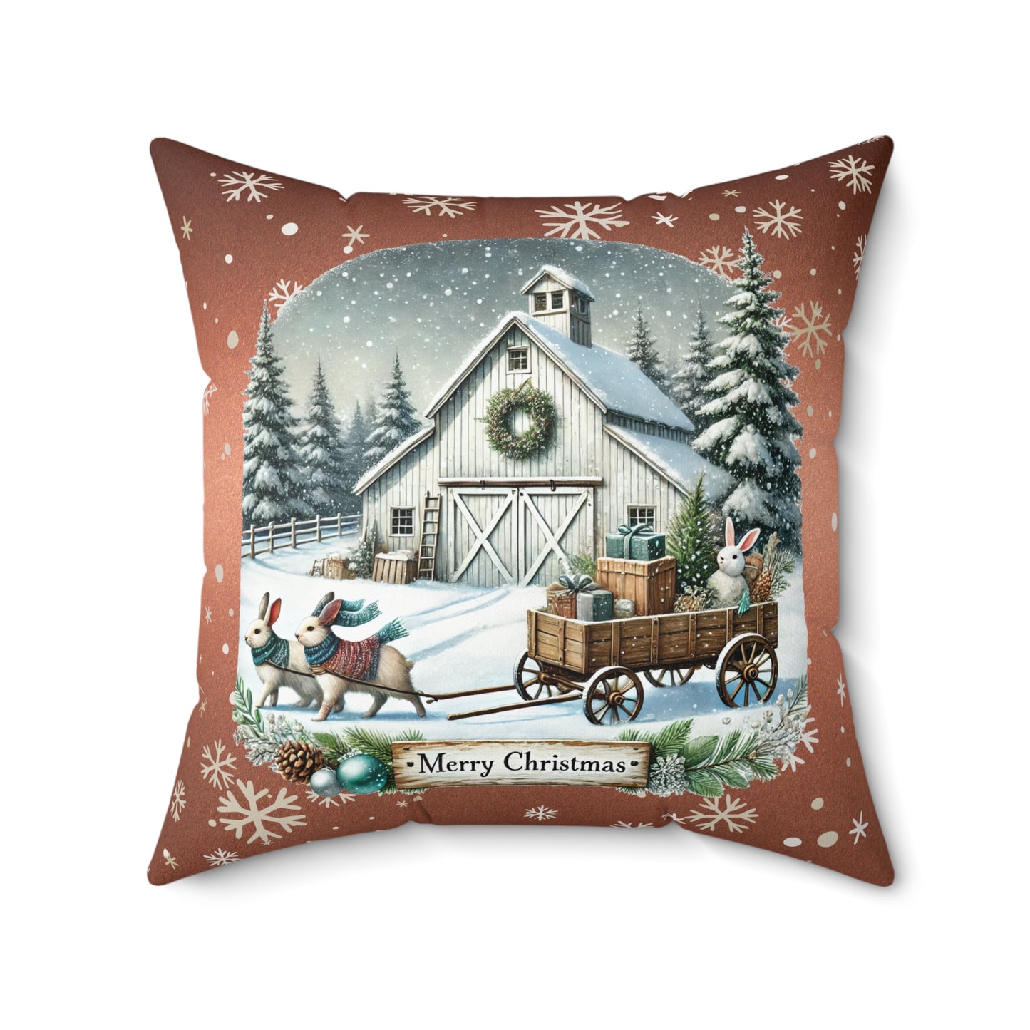 Merry Christmas 2 Spun Polyester Square Pillow