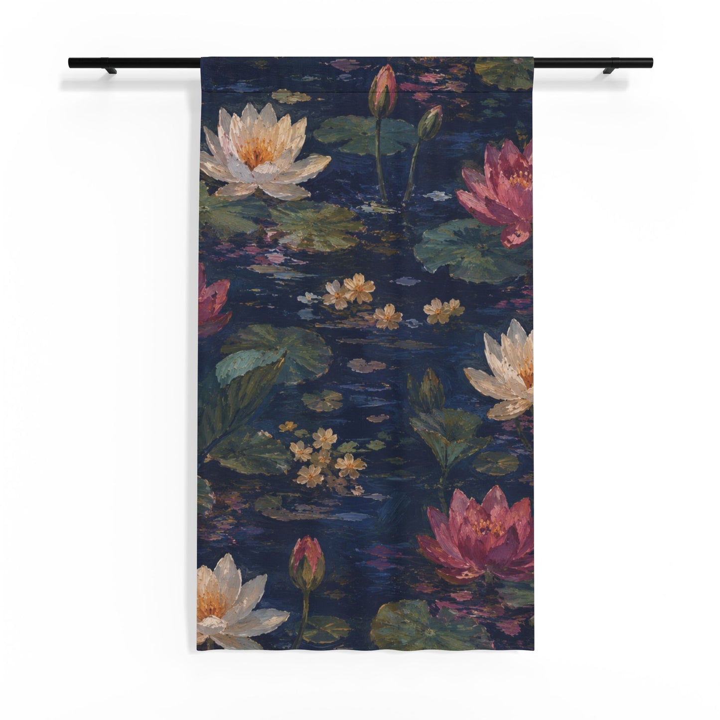 Dark Blue Lotus Pond Sheer Curtain — Floral Window Panel for Living Room, Bedroom