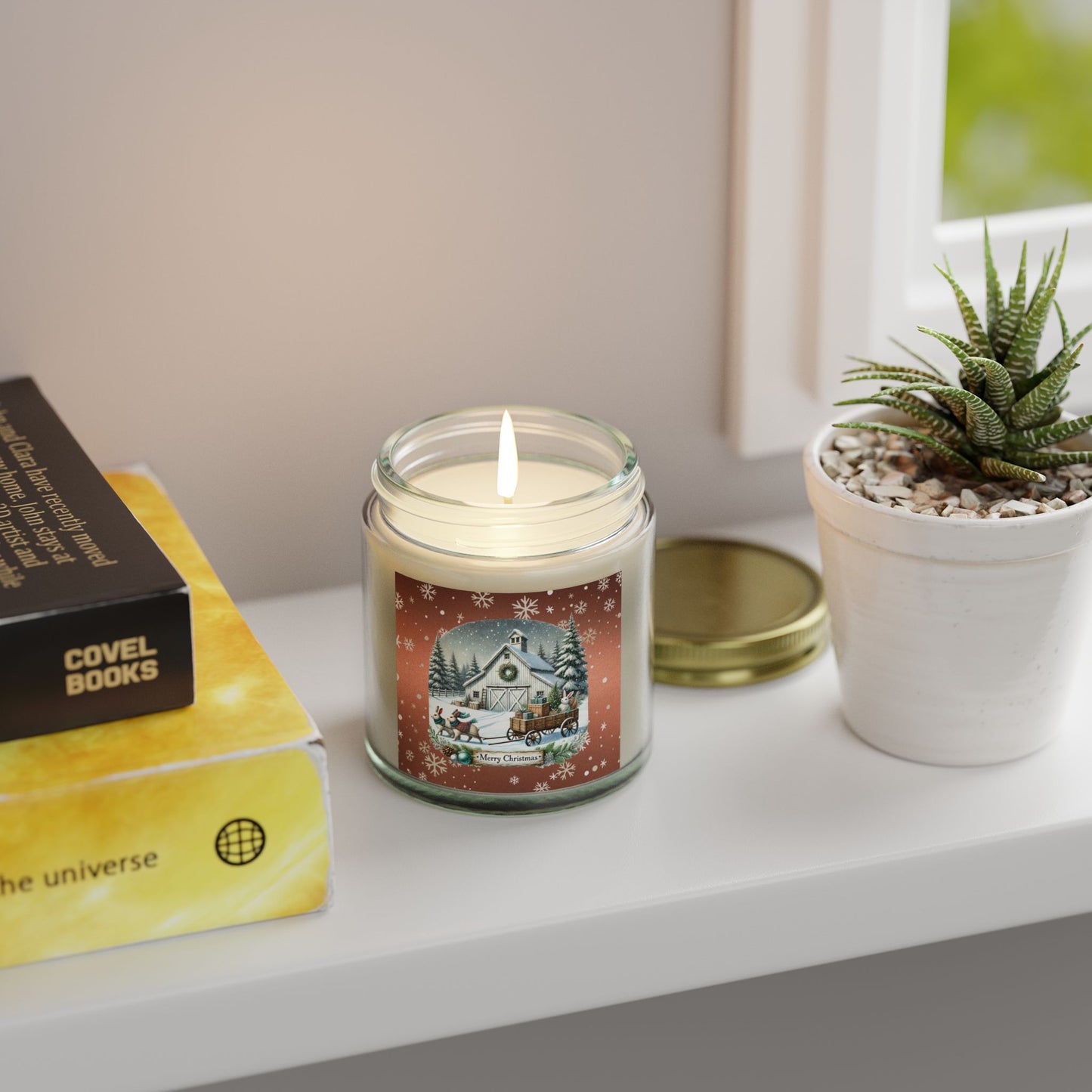 Merry Christmas 2 Scented Candles, Coconut Apricot Wax (4oz, 9oz)