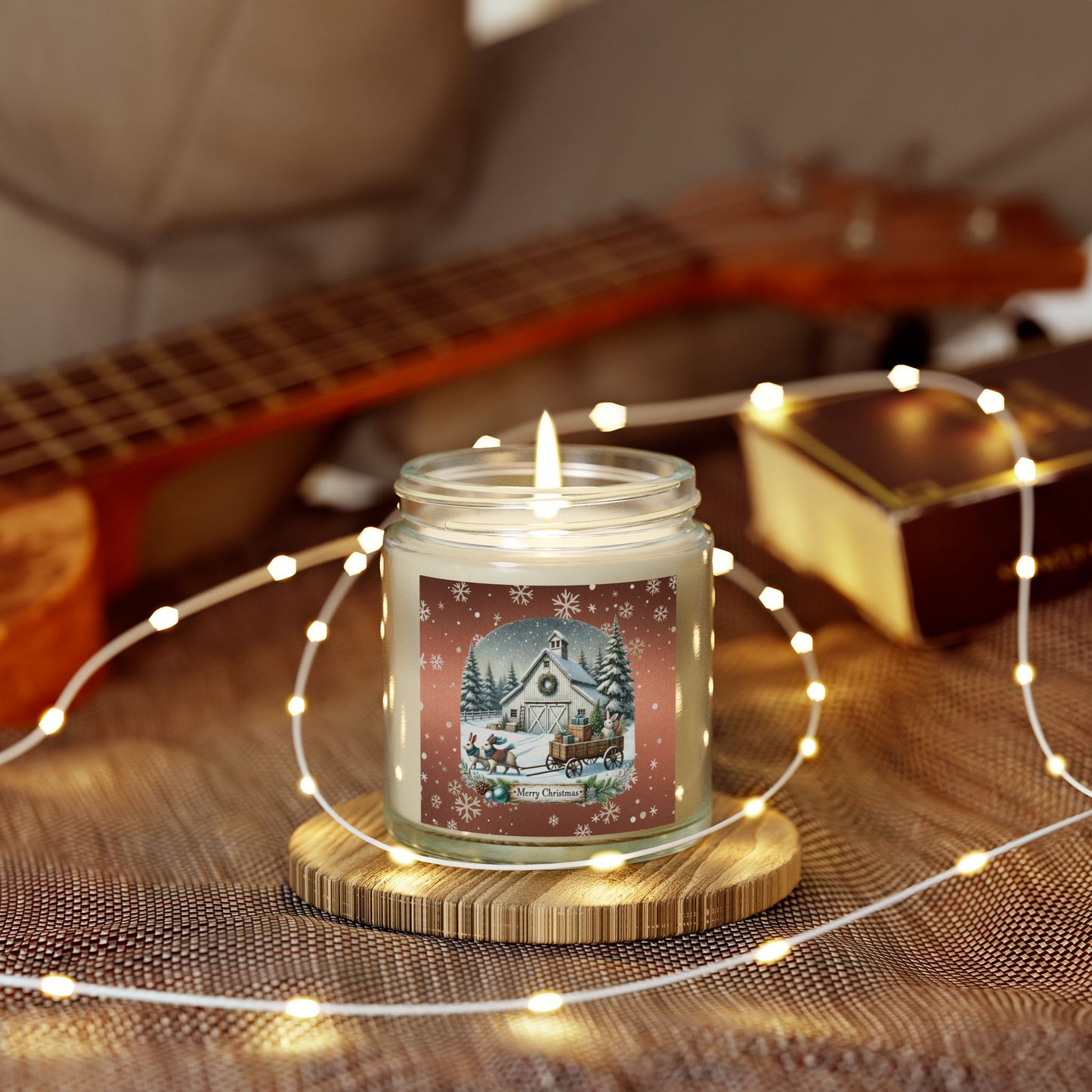 Merry Christmas 2 Scented Candles, Coconut Apricot Wax (4oz, 9oz)