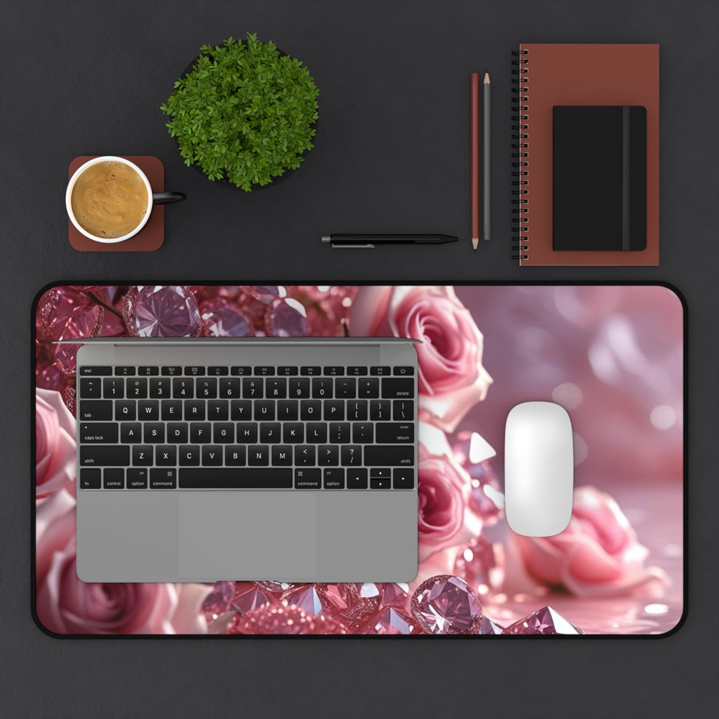 Pink Diamonds & Petals Desk Mat