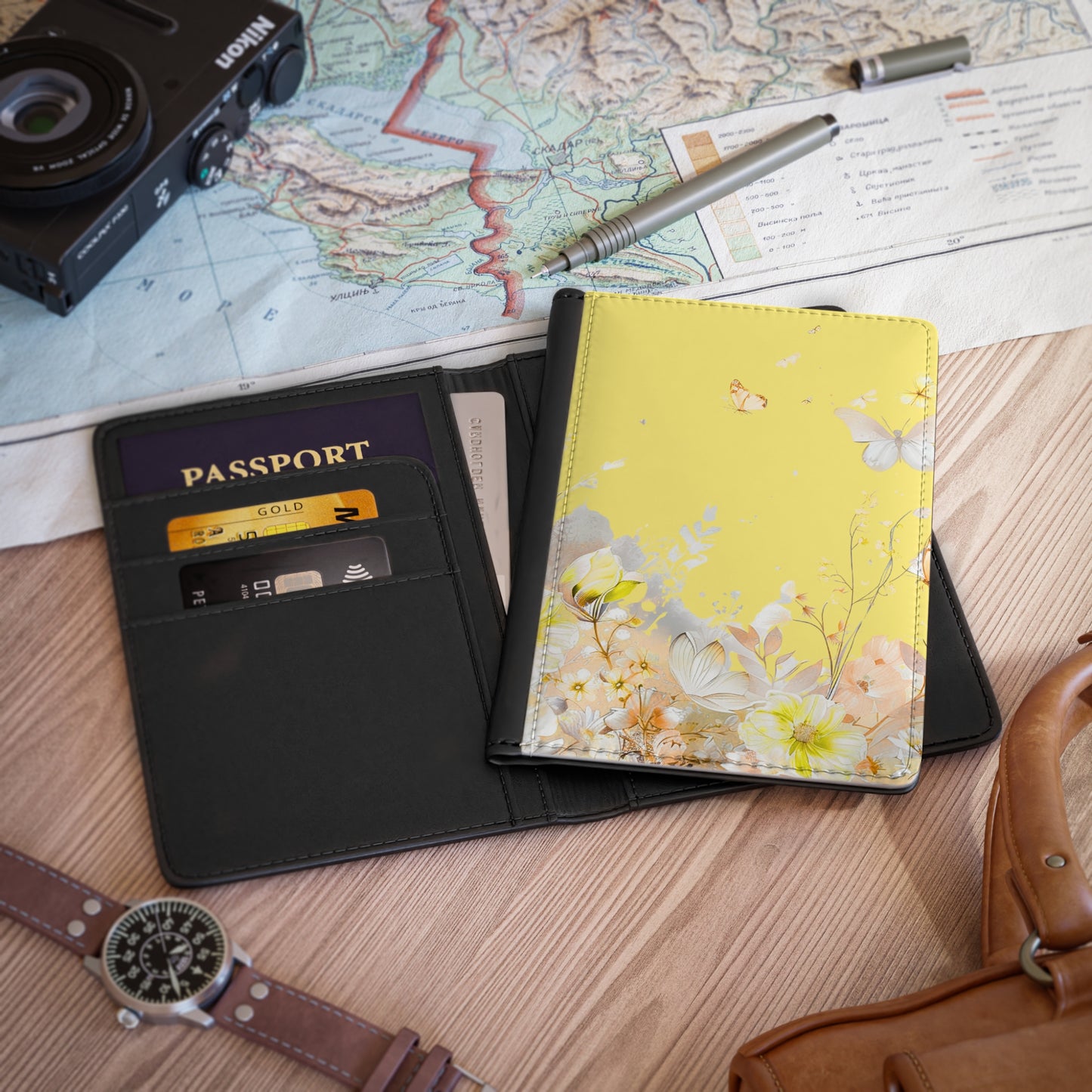 Canary Floral Passport Cover — Yellow Travel Wallet