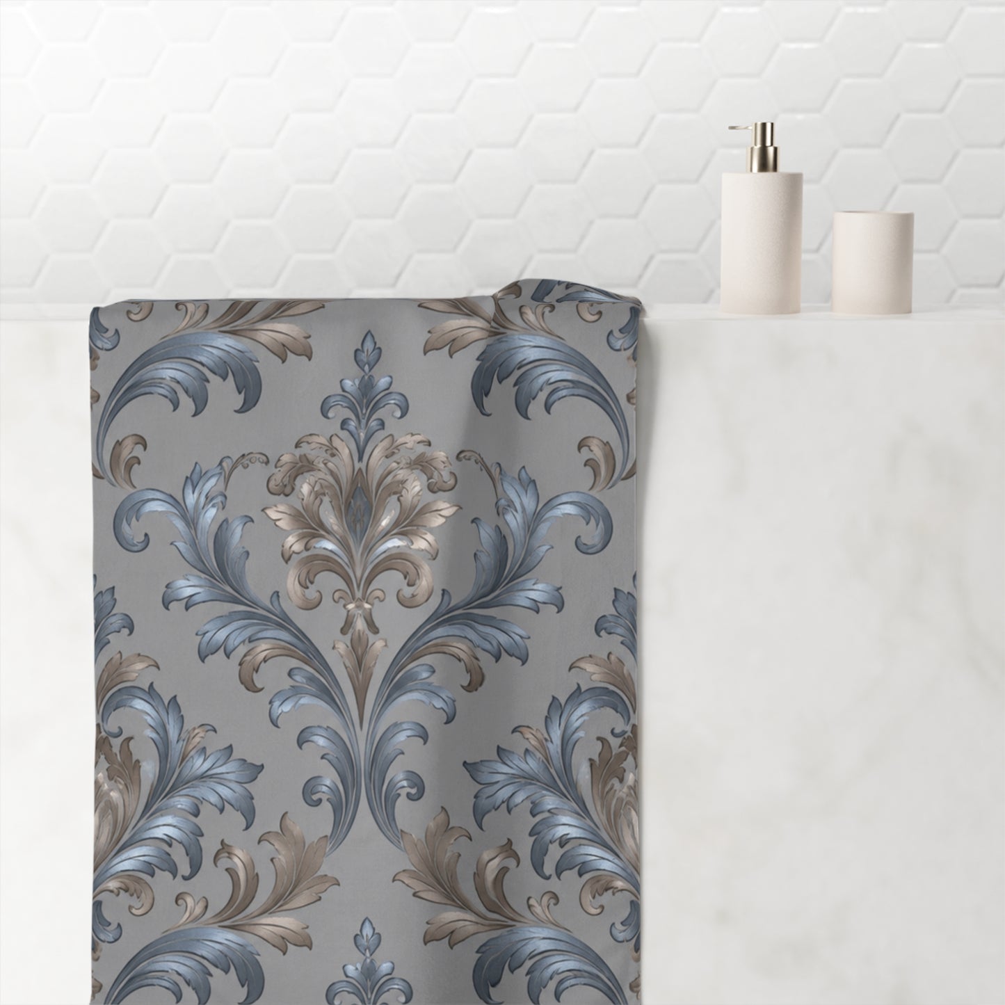 Elegant Blue Gray Damask Mink Cotton Towel