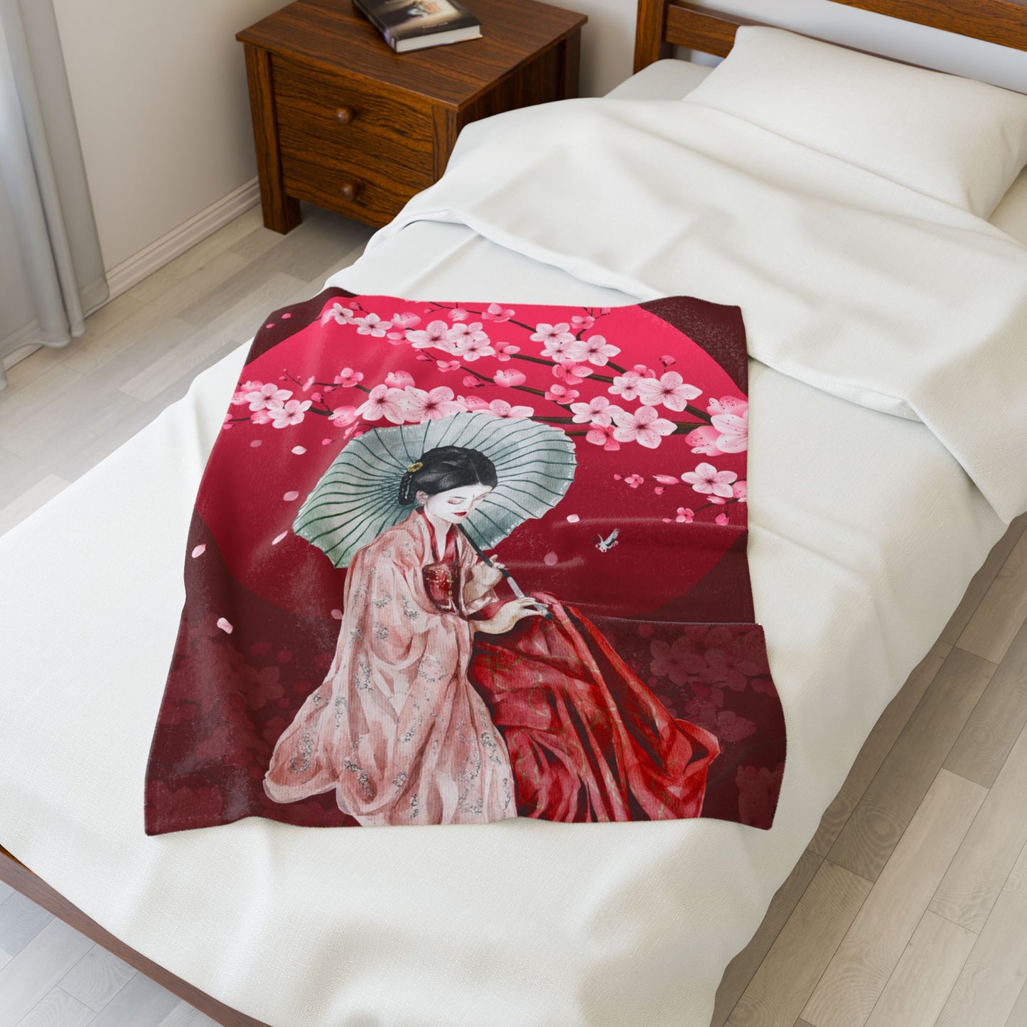 Cherry Blossoms Cherry Moon Velveteen Plush Blanket