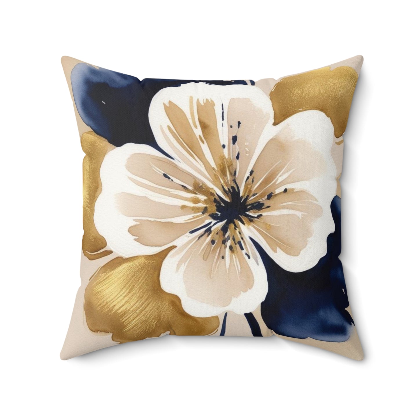 Floral Gold & Navy Faux Suede Square Pillow