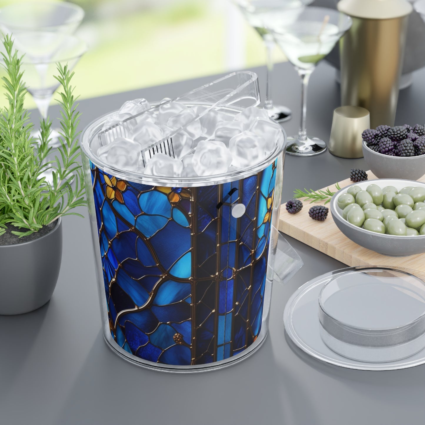 Sapphire Radiance Ice Bucket with Tongs