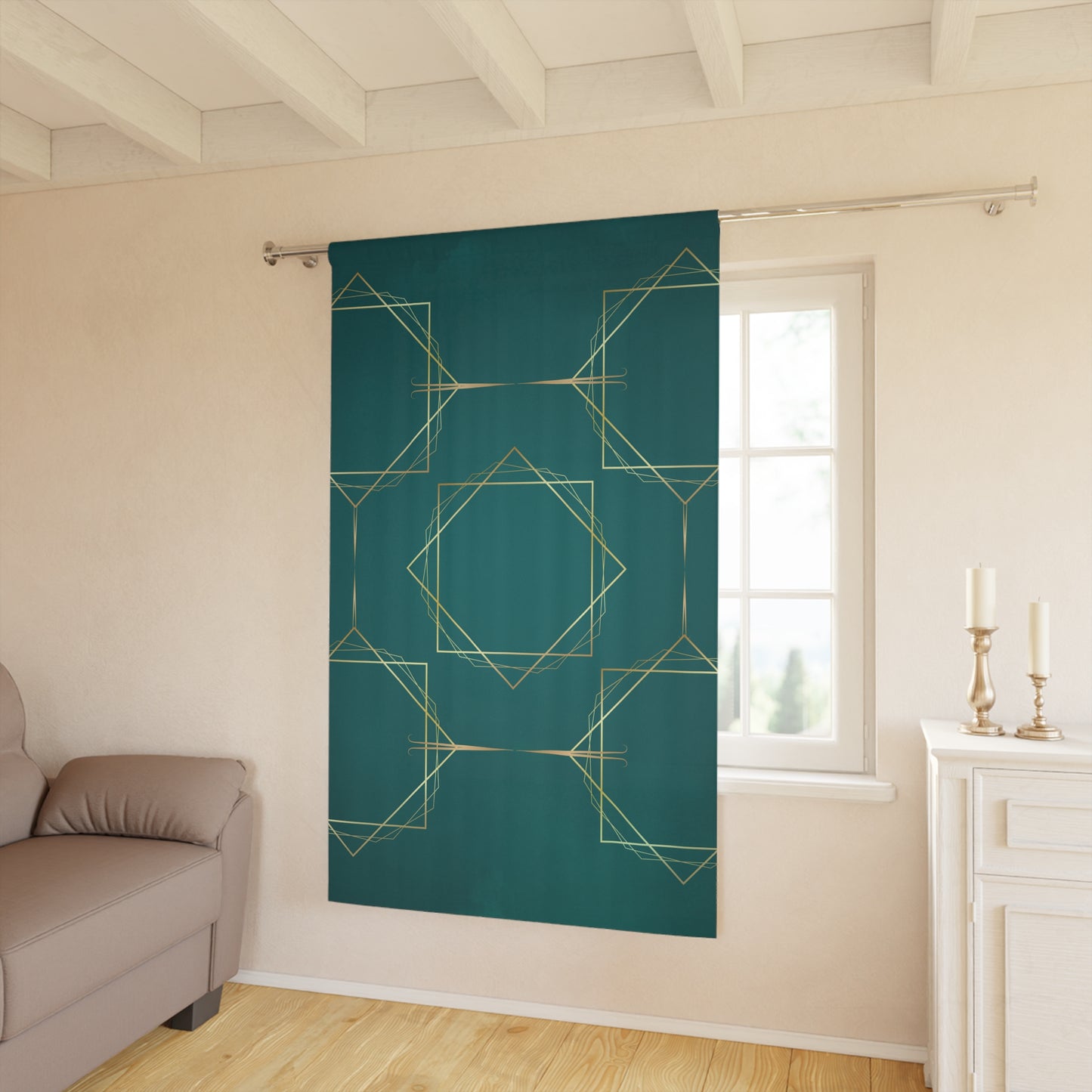 Gilded Elegance (Dark Teal) Blackout Window Curtains (1 Piece)