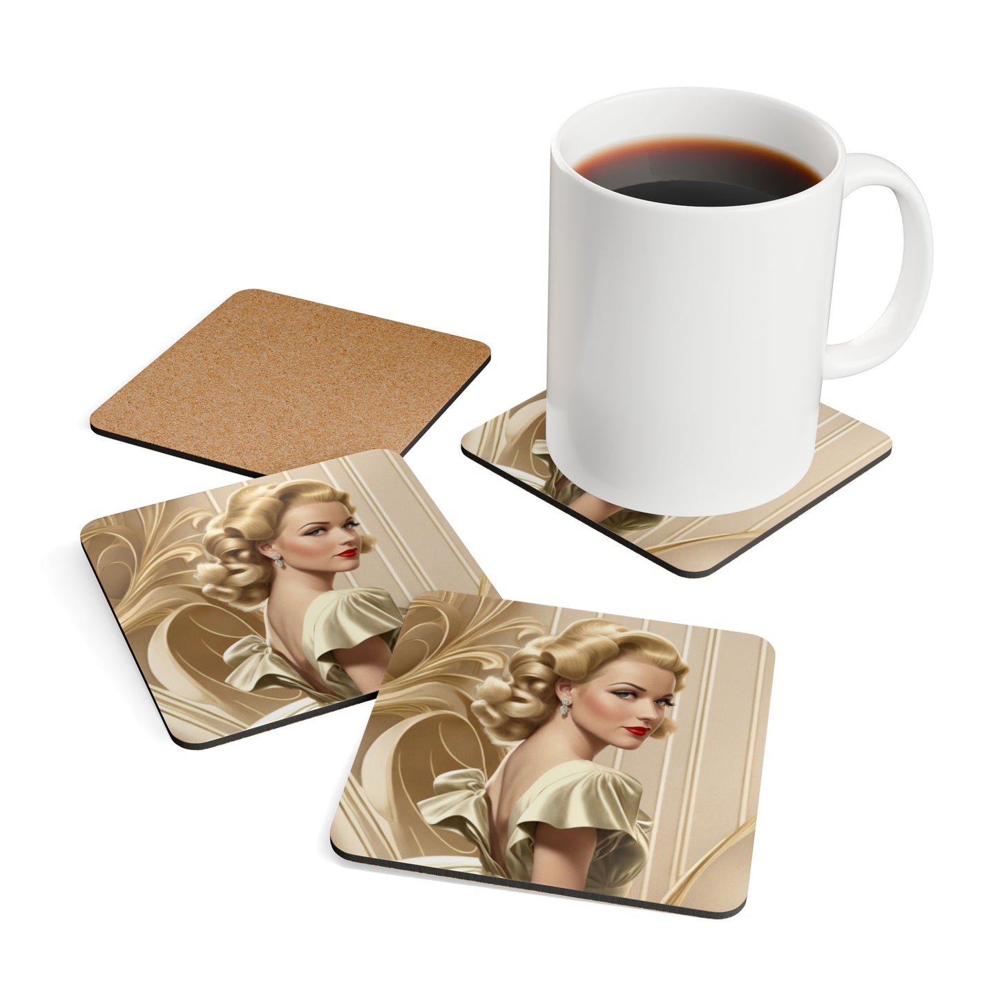 Retro Glam Girls "Meredith" Corkwood Coaster Set