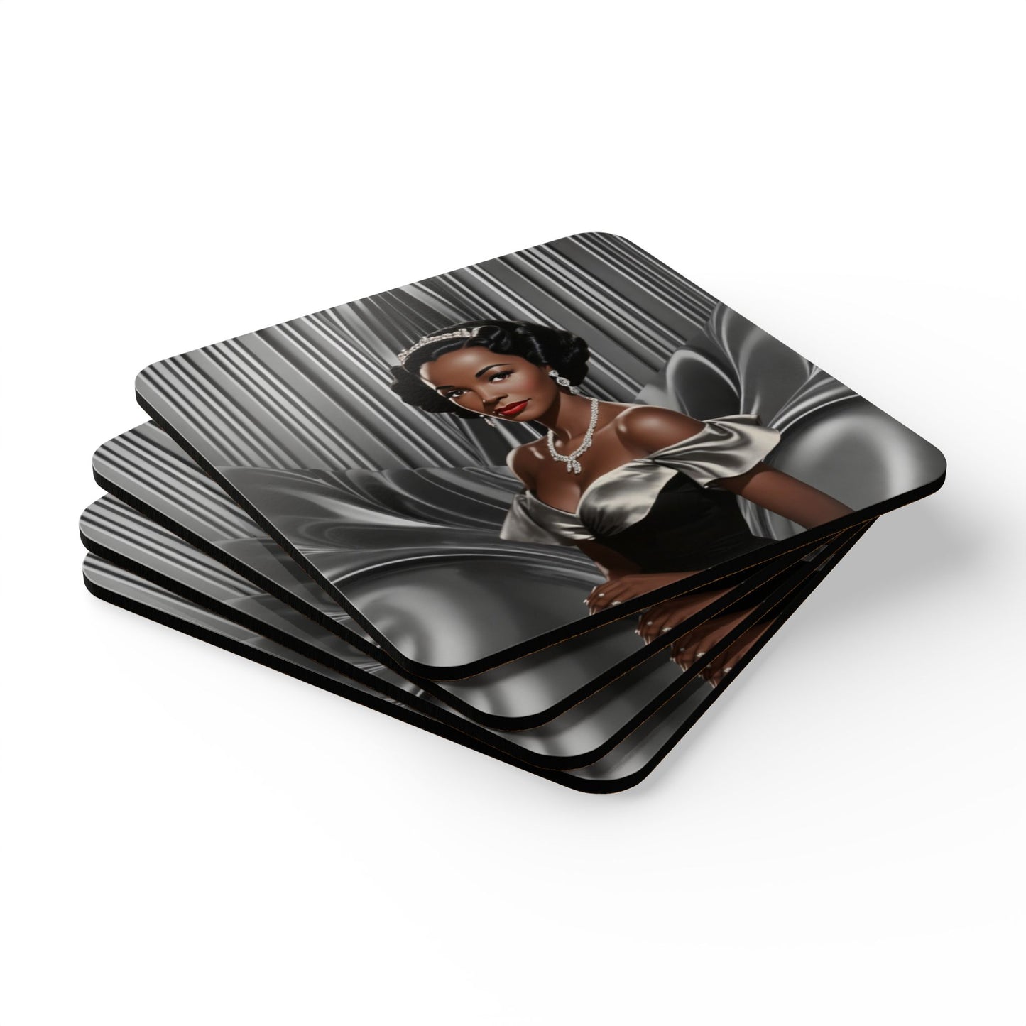 Retro Glam Girls "Vivienne" Corkwood Coaster Set