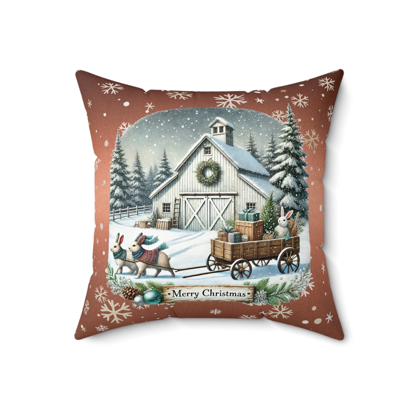 Merry Christmas 2 Spun Polyester Square Pillow