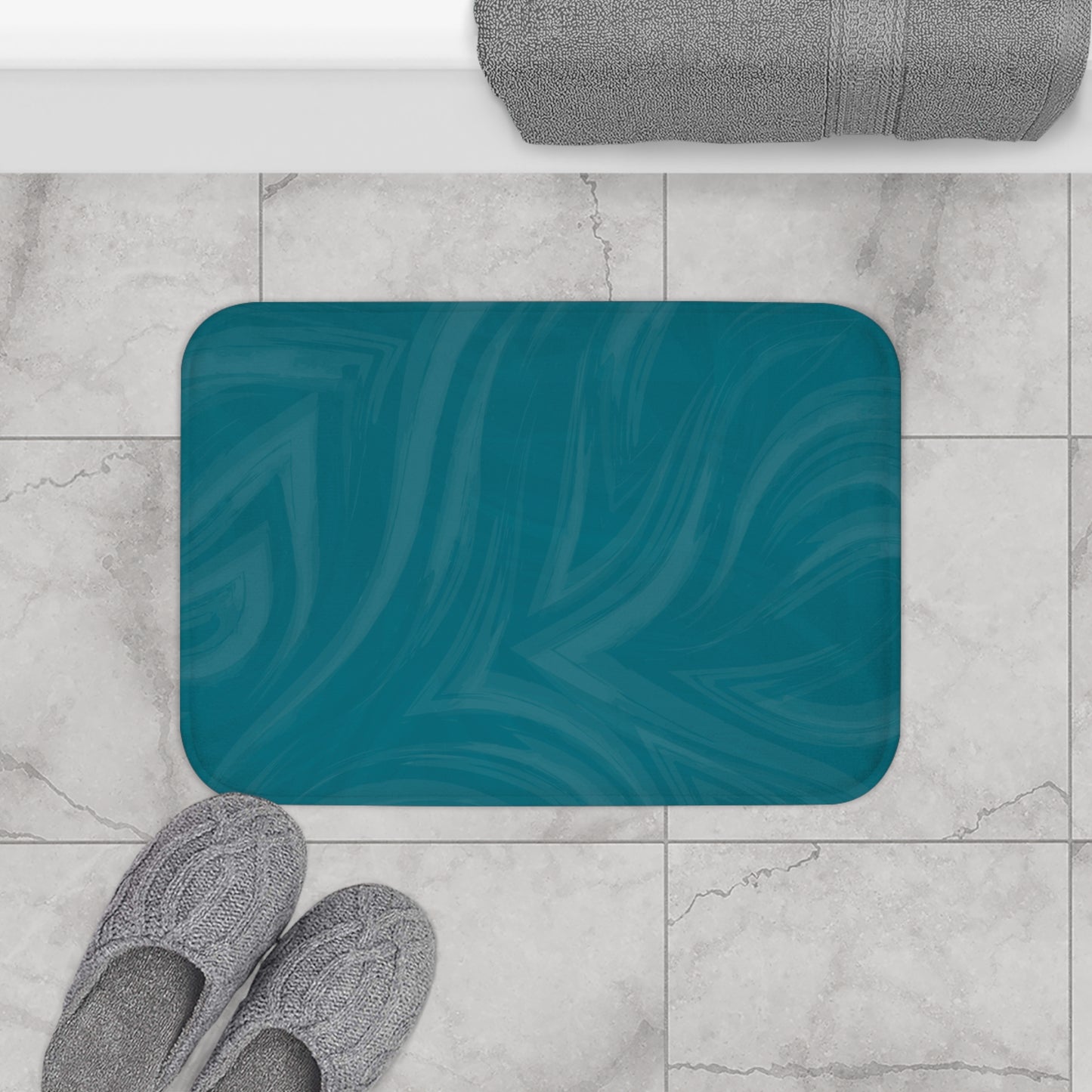 Teal Wave Bath Mat — Plush Absorbent Bathroom Rug