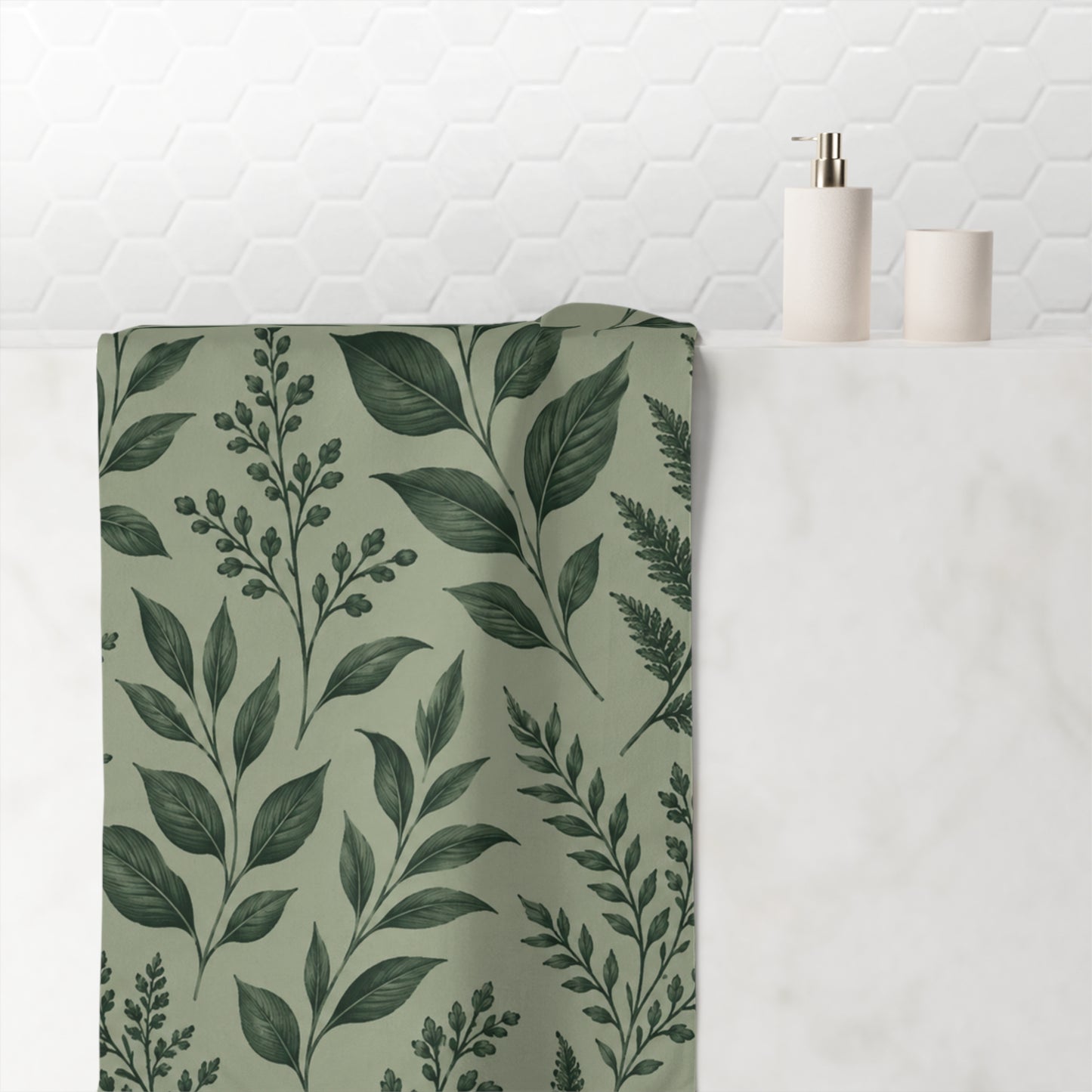 Botanical Green Leaf Bath & Beach Towel