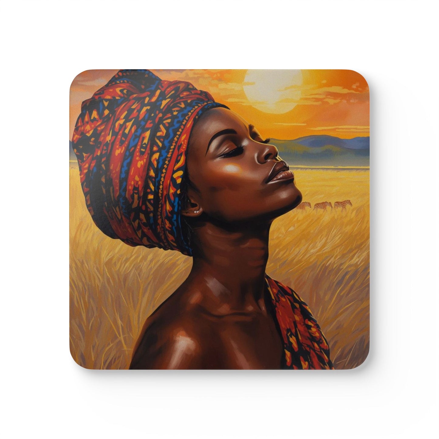 Sunrise in the Serengeti Corkwood Coaster Set