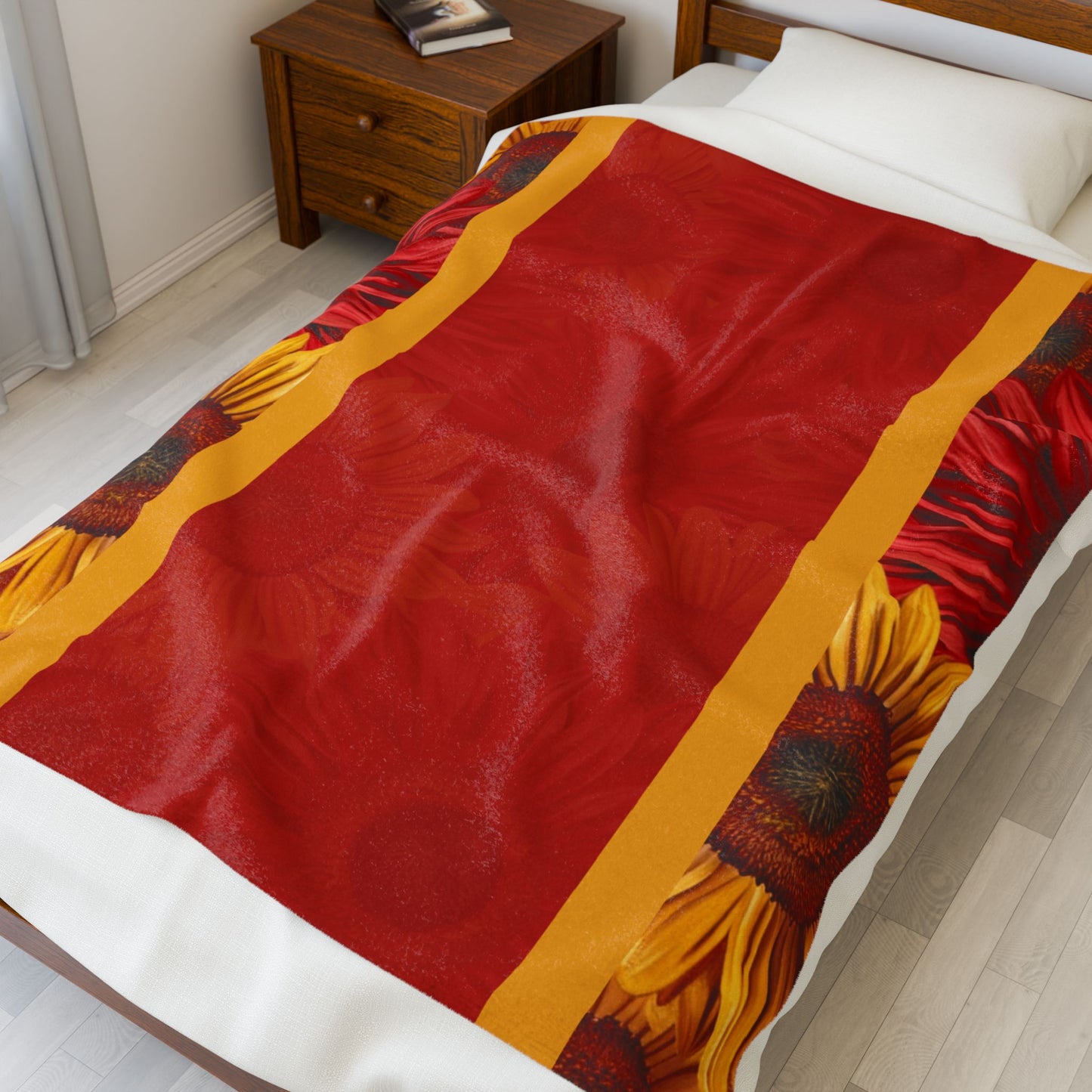 Crimson Gold Velveteen Plush Blanket