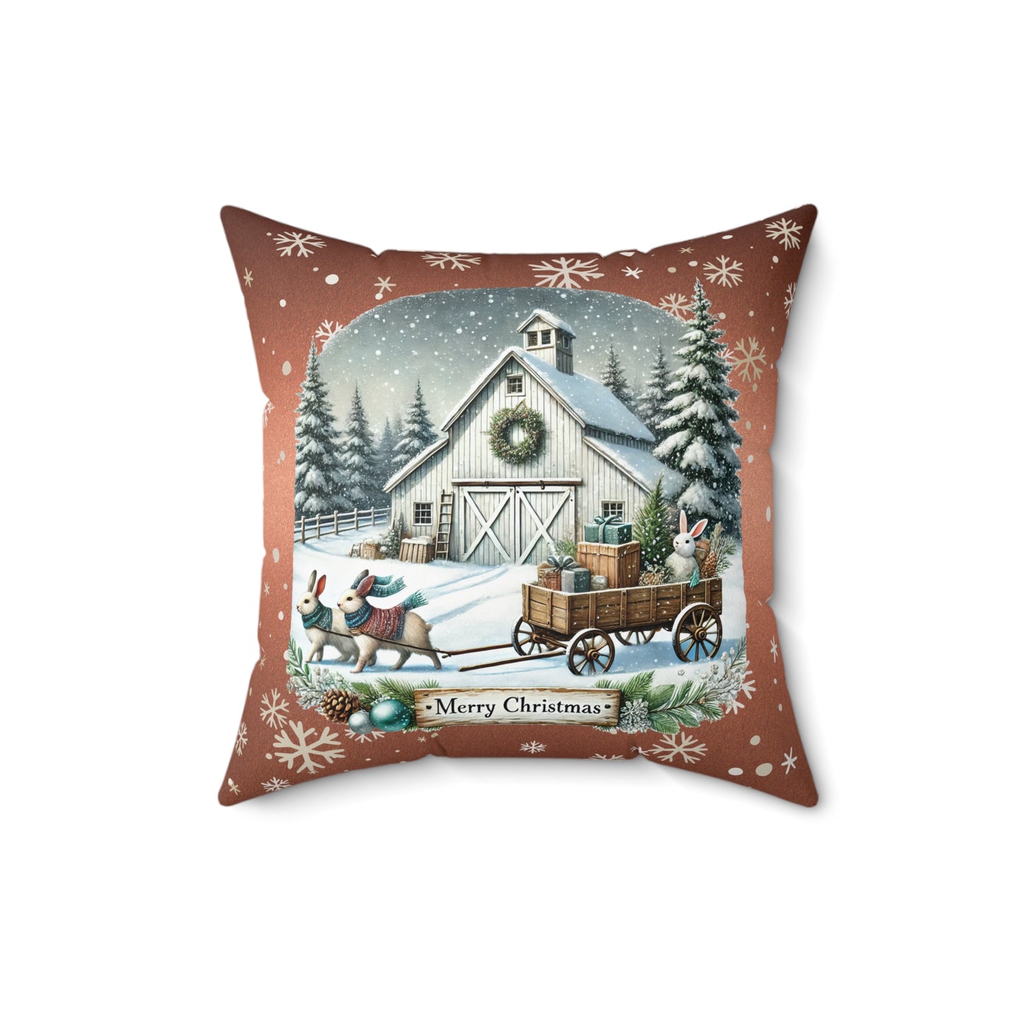 Merry Christmas 2 Spun Polyester Square Pillow