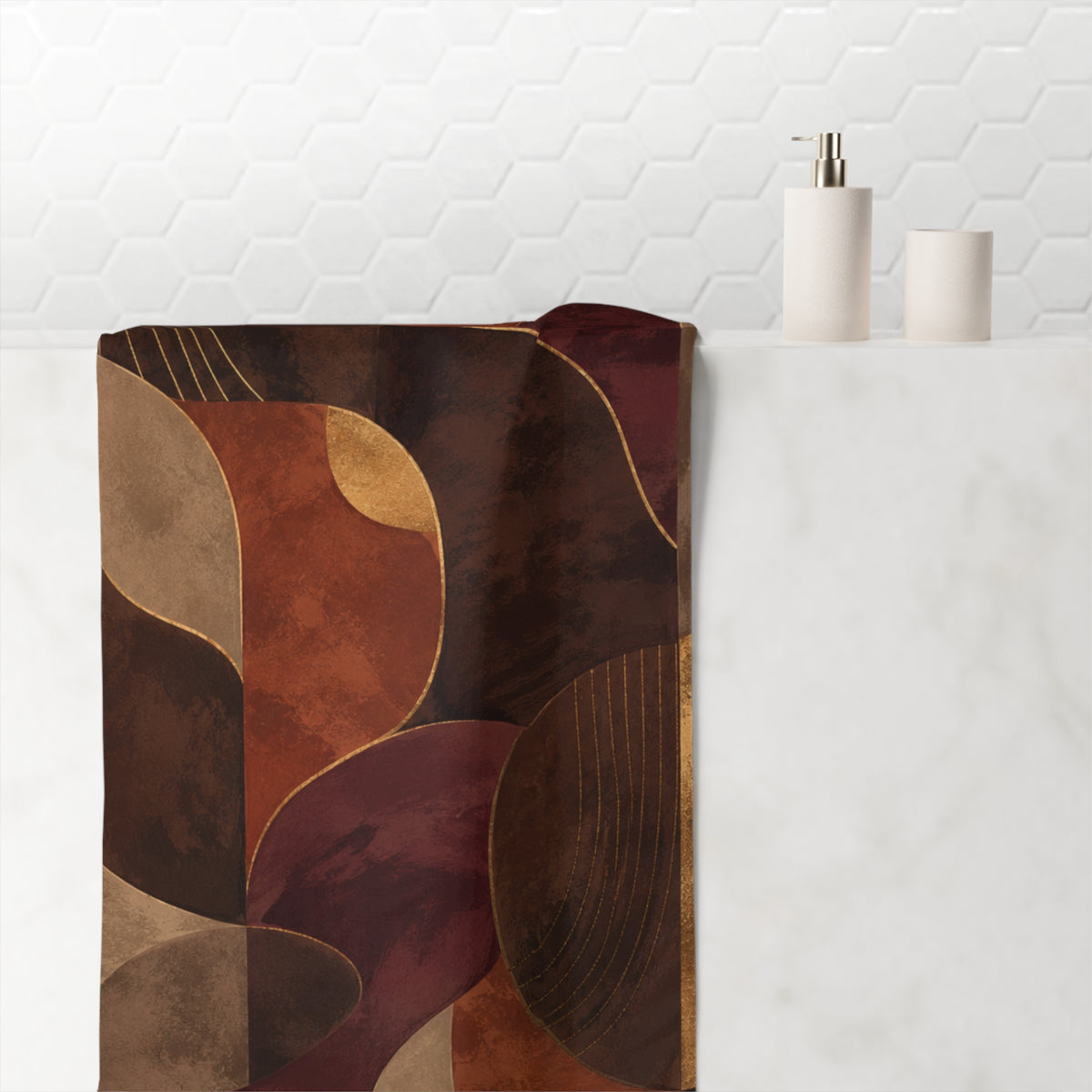 Ember & Earth — Retro Geometric Mink-Cotton Towel