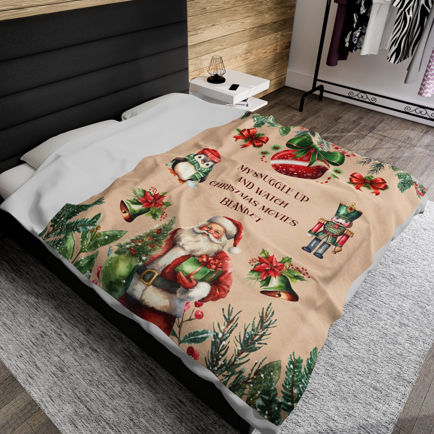 Christmas Movie Watching Velveteen Plush Blanket