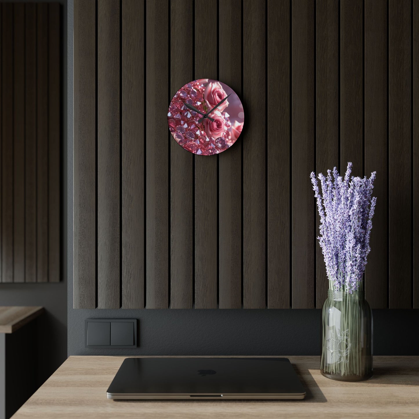Pink Diamonds & Petals Acrylic Wall Clock