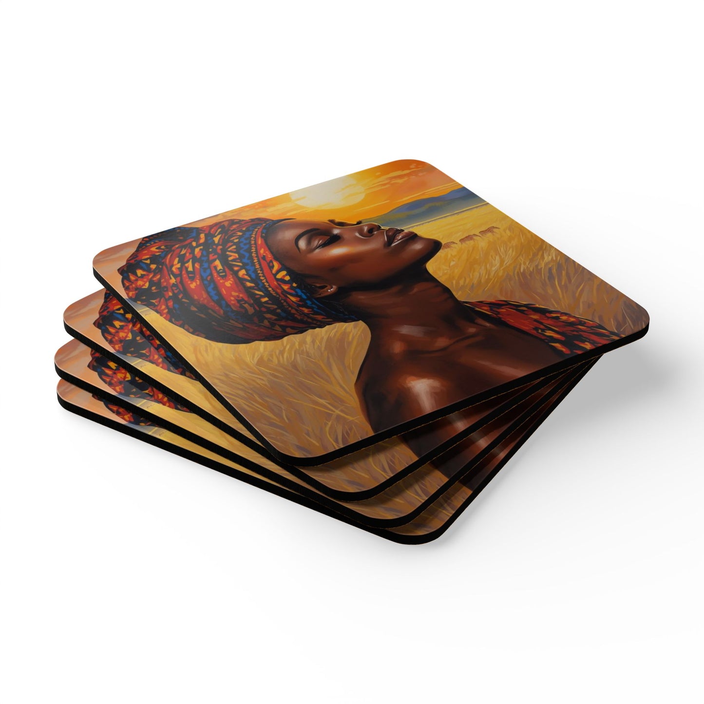 Sunrise in the Serengeti Corkwood Coaster Set