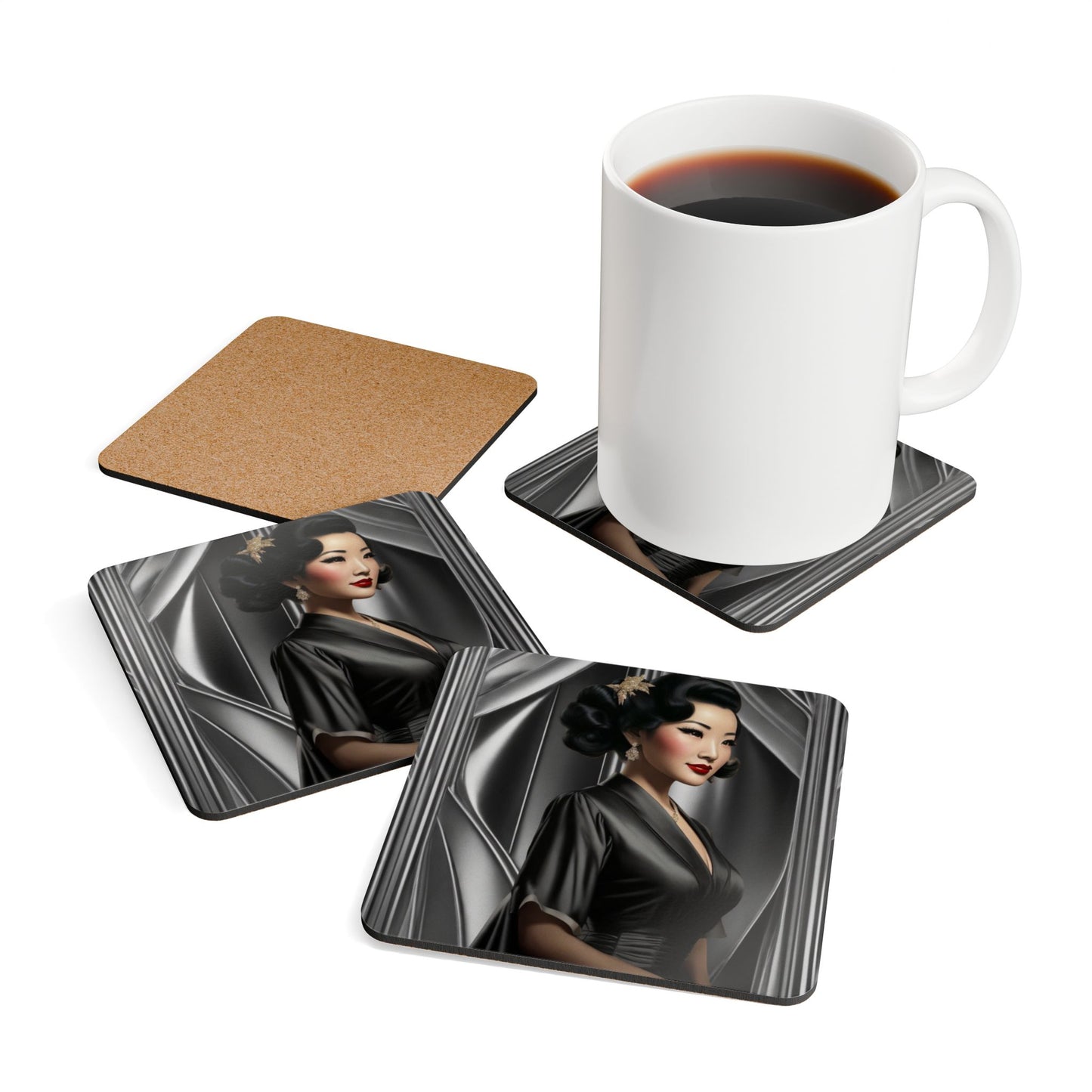 Retro Glam Girls "Keiko" Corkwood Coaster Set