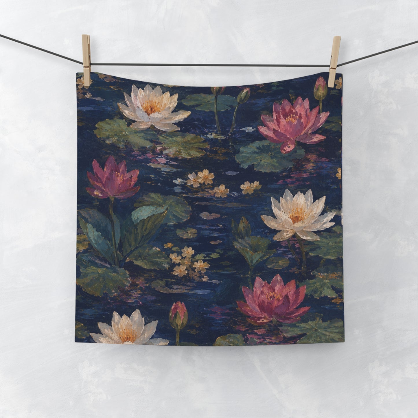 Dark Blue Lotus Pond Cotton Face Towel for Bathroom & Spa