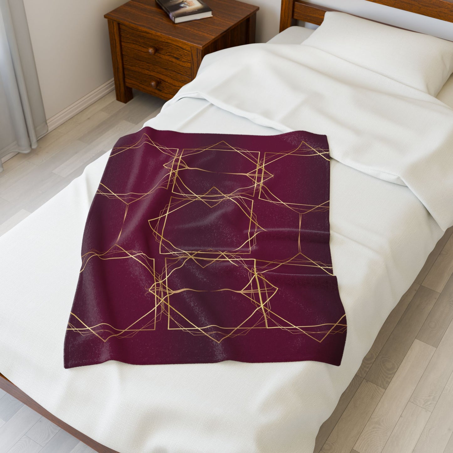 Gilded Elegance (Burgundy) Velveteen Plush Blanket