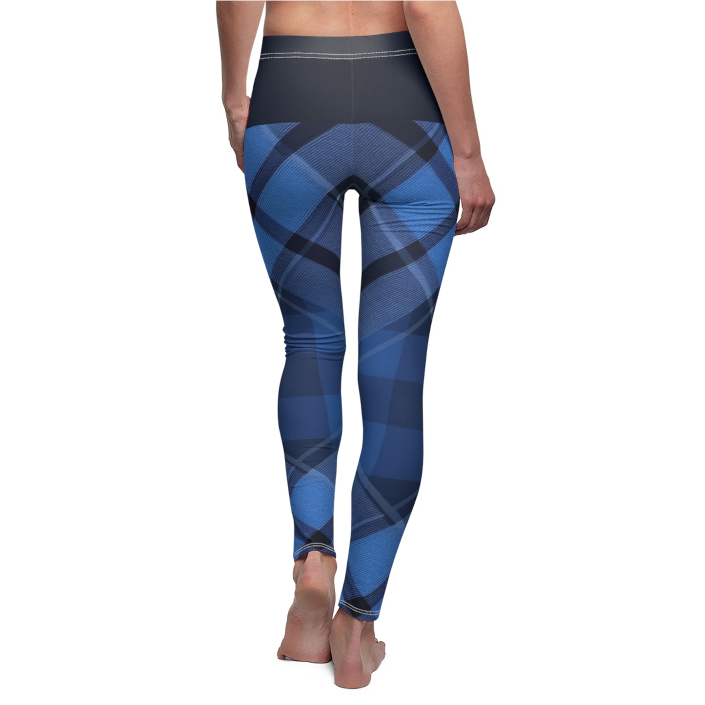 Dark Blue Plaid Women's Cut & Sew Casual Leggings (AOP)