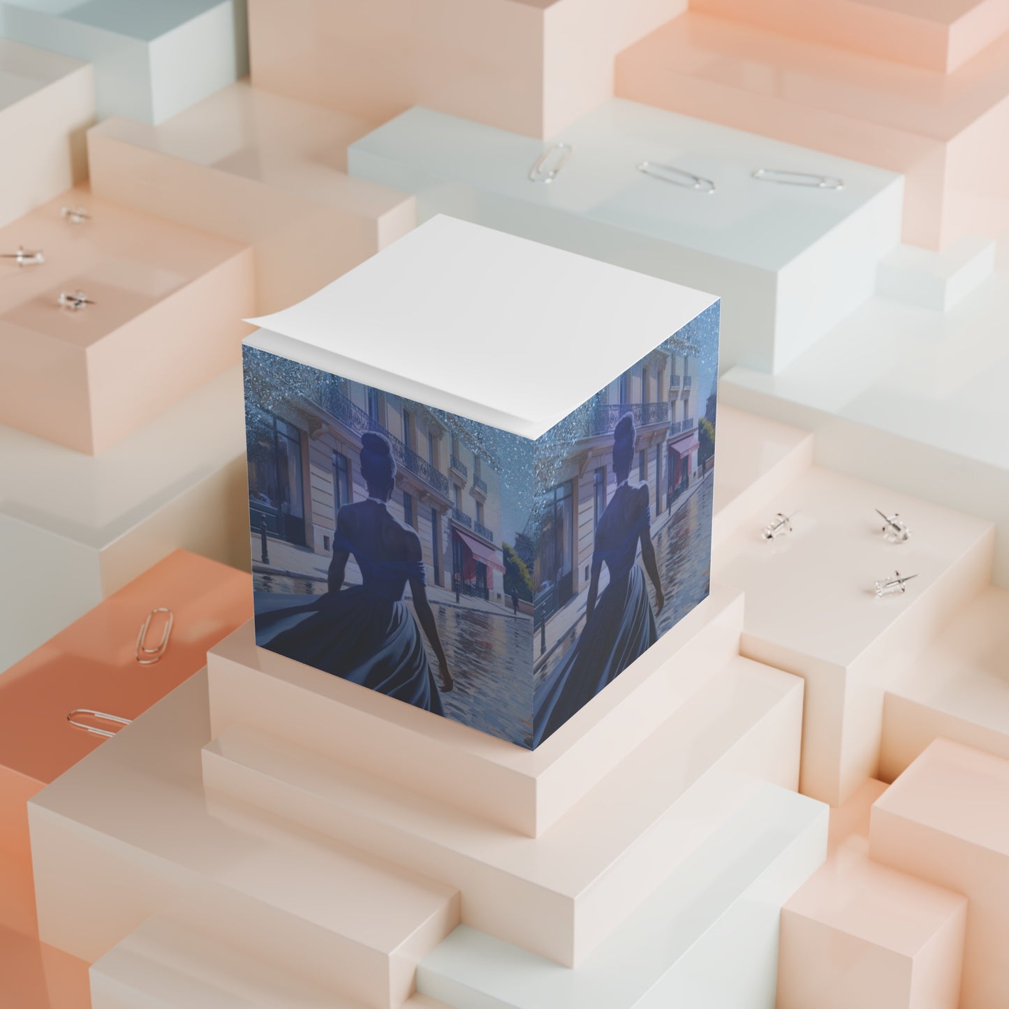 Parisian Stroll (Blue Gown) Note Cube