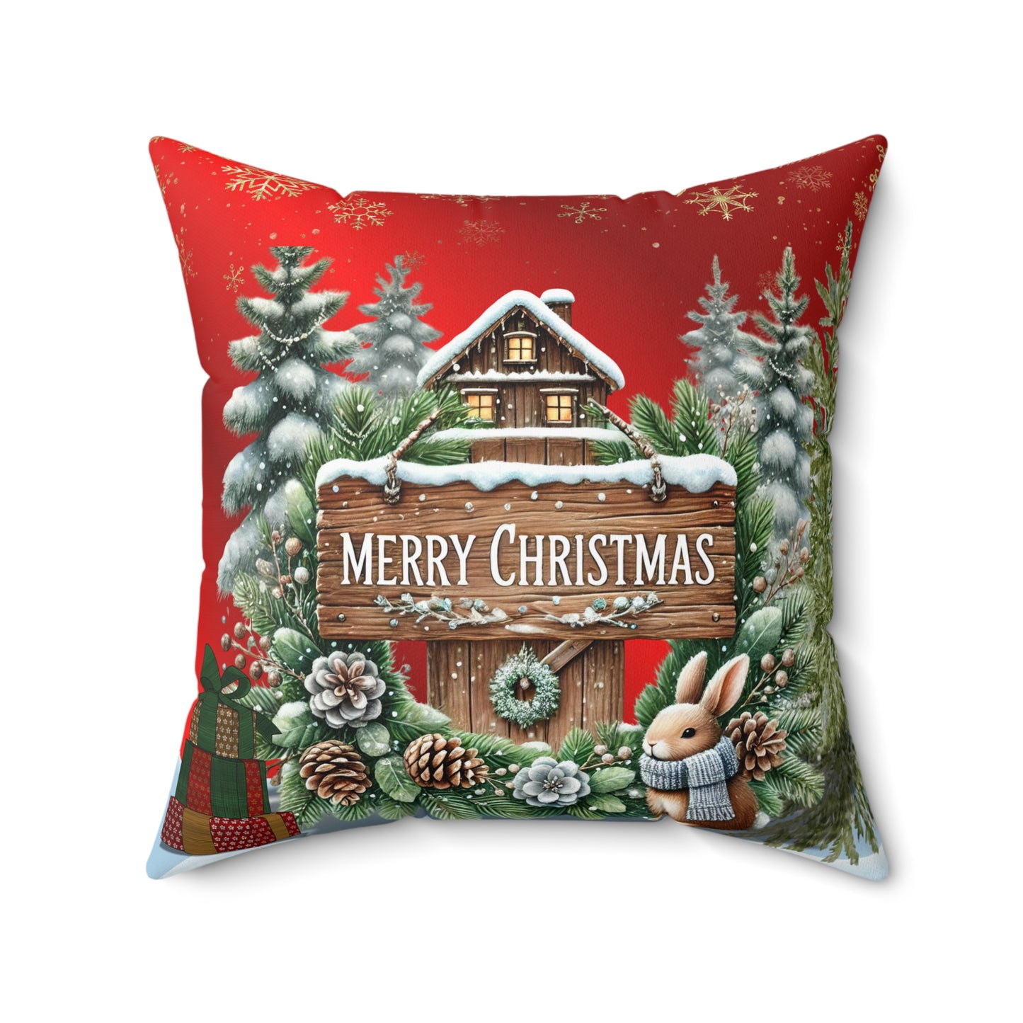 Merry Christmas Spun Polyester Square Pillow
